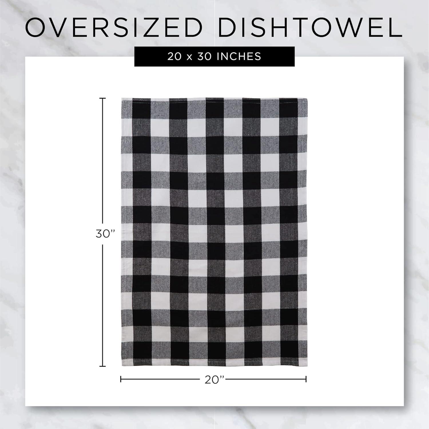 Navy and Cream Cotton Checkered Dishtowel Set, 20x30, 3 Piece