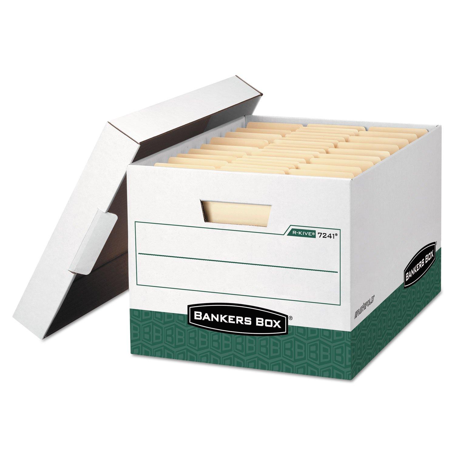Bankers Box® FastFold Stor/File Lid Box, Legal, 15 x 24 x 10, White/Blue, 4/Ctn