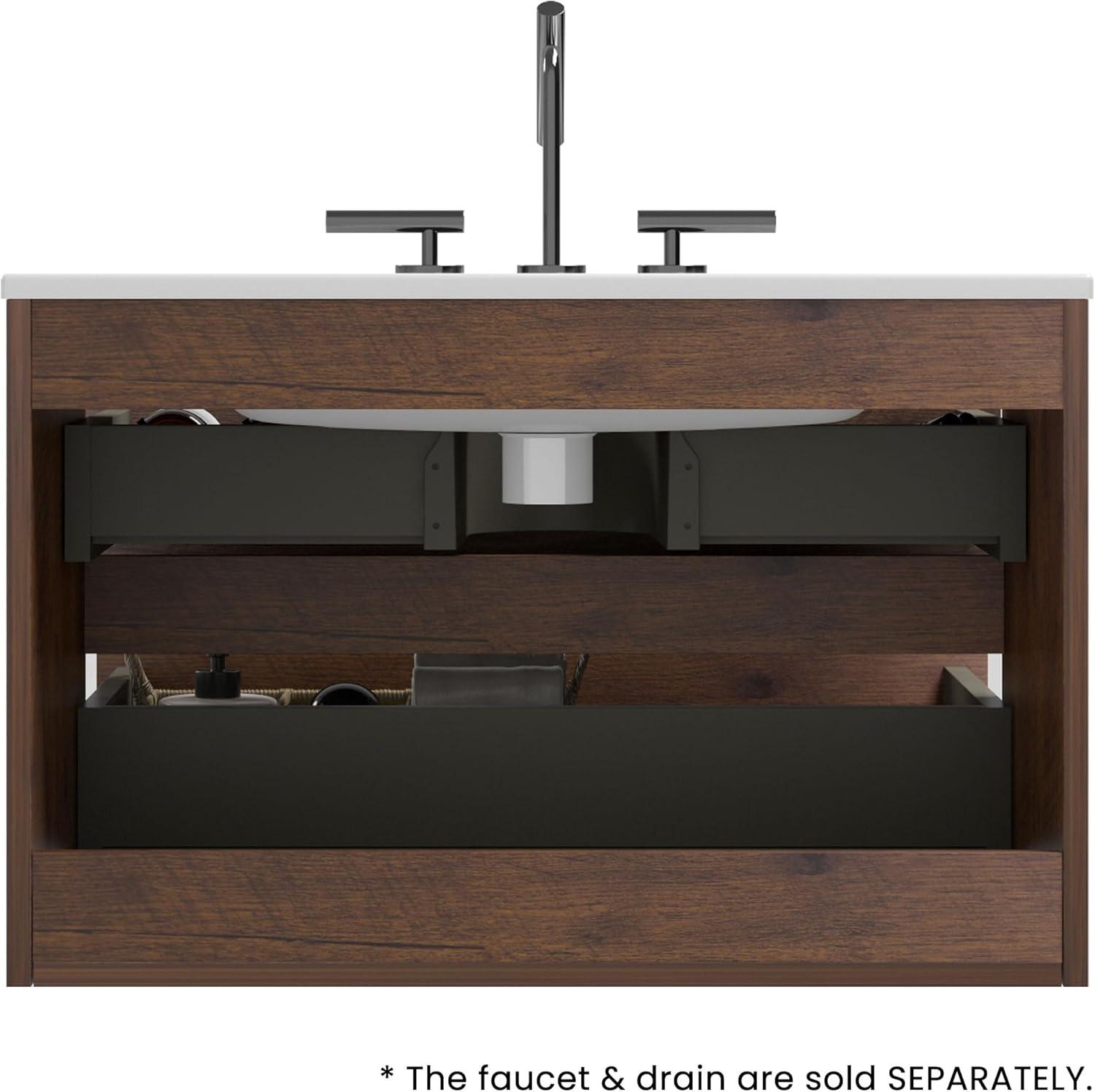 CITTANEO 24" Floating Modern Bathroom Vanity with 3-Hole Ceramic Sink in Walnut