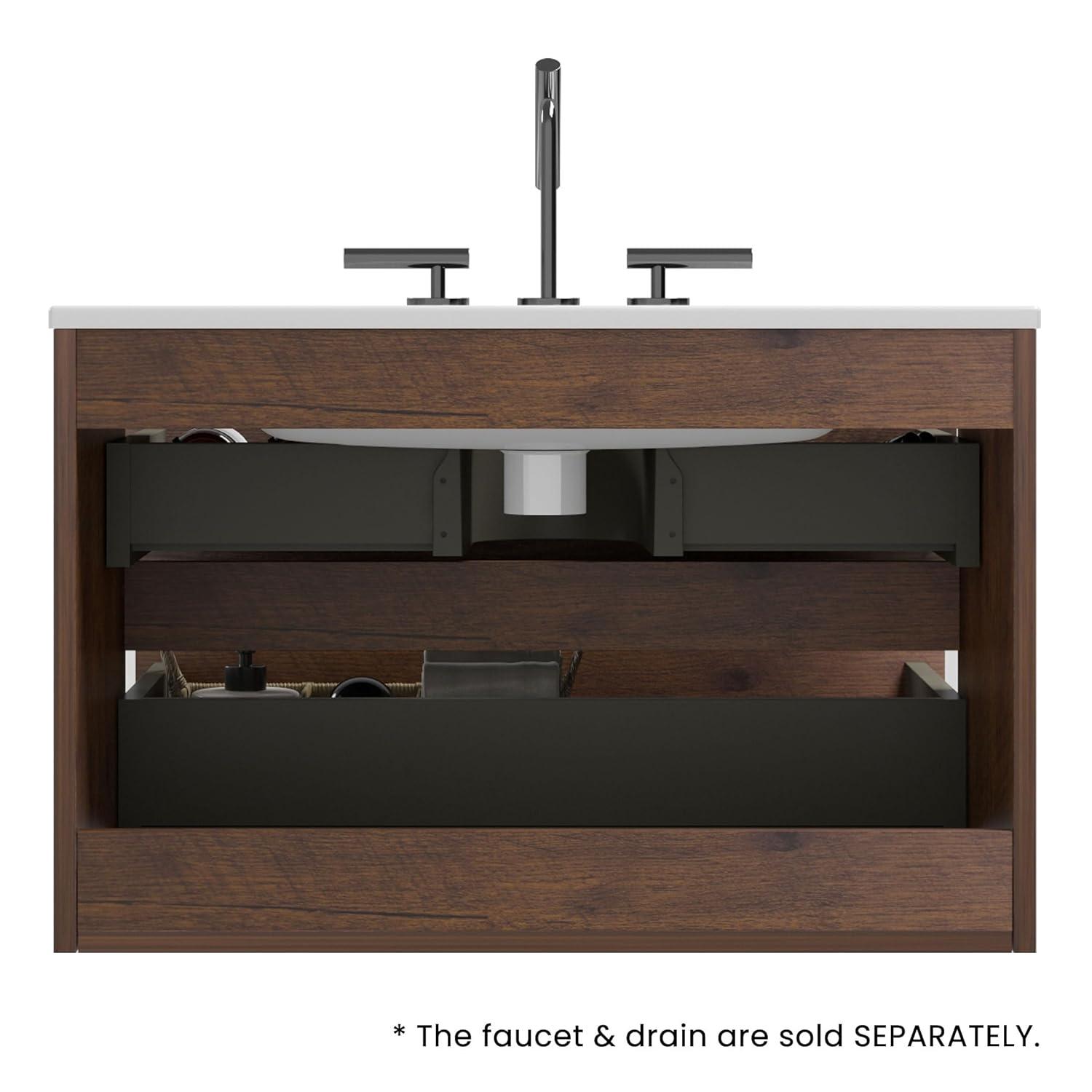 CITTANEO 24" Floating Modern Bathroom Vanity with 3-Hole Ceramic Sink in Walnut