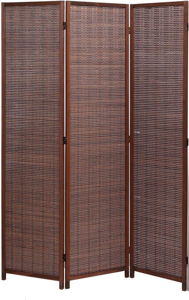 Legacy Decor 3 Panel Room Divider Brown Color Wood and Bamboo Weave