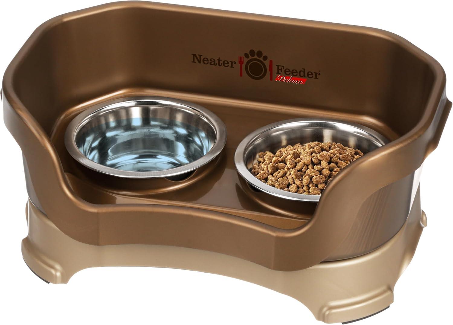 Bronze Elevated Stainless Steel Cat Feeder with Dual Bowls