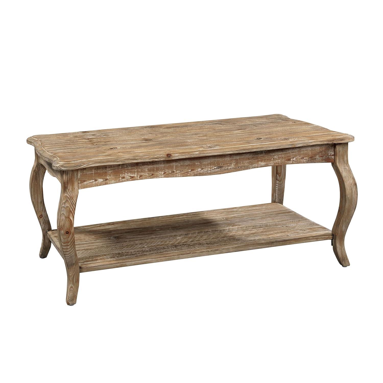 Alaterre Austerity Wood Coffee Table with Open Shelf, Driftwood Natural Finish, Accent & Occasional Furniture, Assemble Required