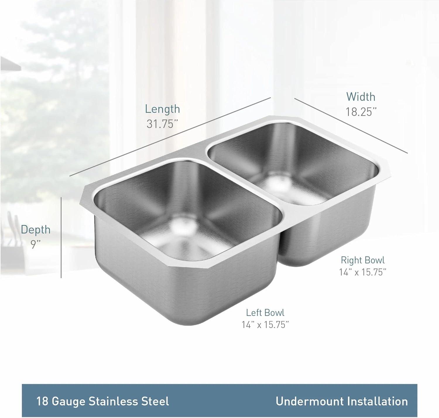 31.75-Inch Stainless Steel Undermount Double Bowl Kitchen Sink