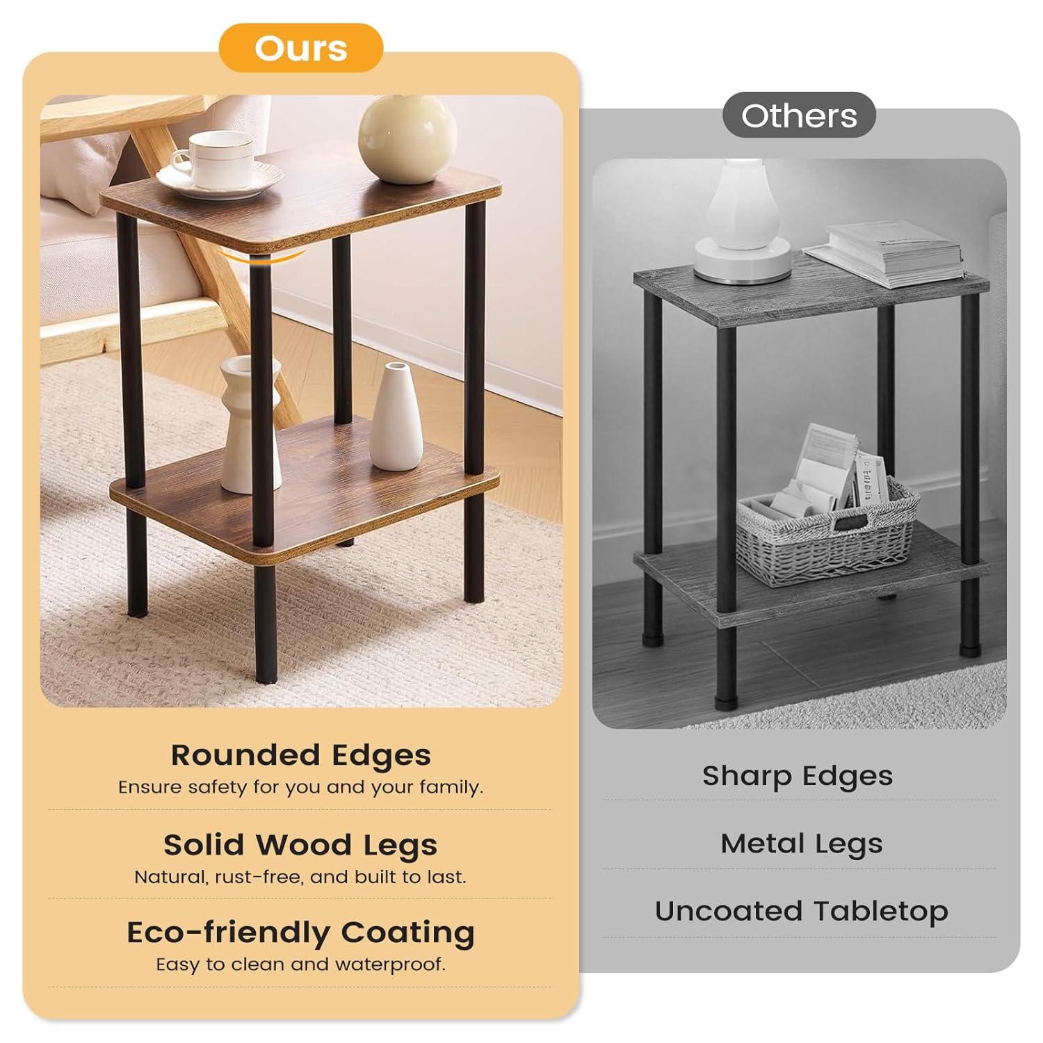 End Table, Set of 2, Side Table, Nightstand, 2-Tier Storage Shelf, Sofa Table for Small Space, Living Room, Bed Room TB01BB035