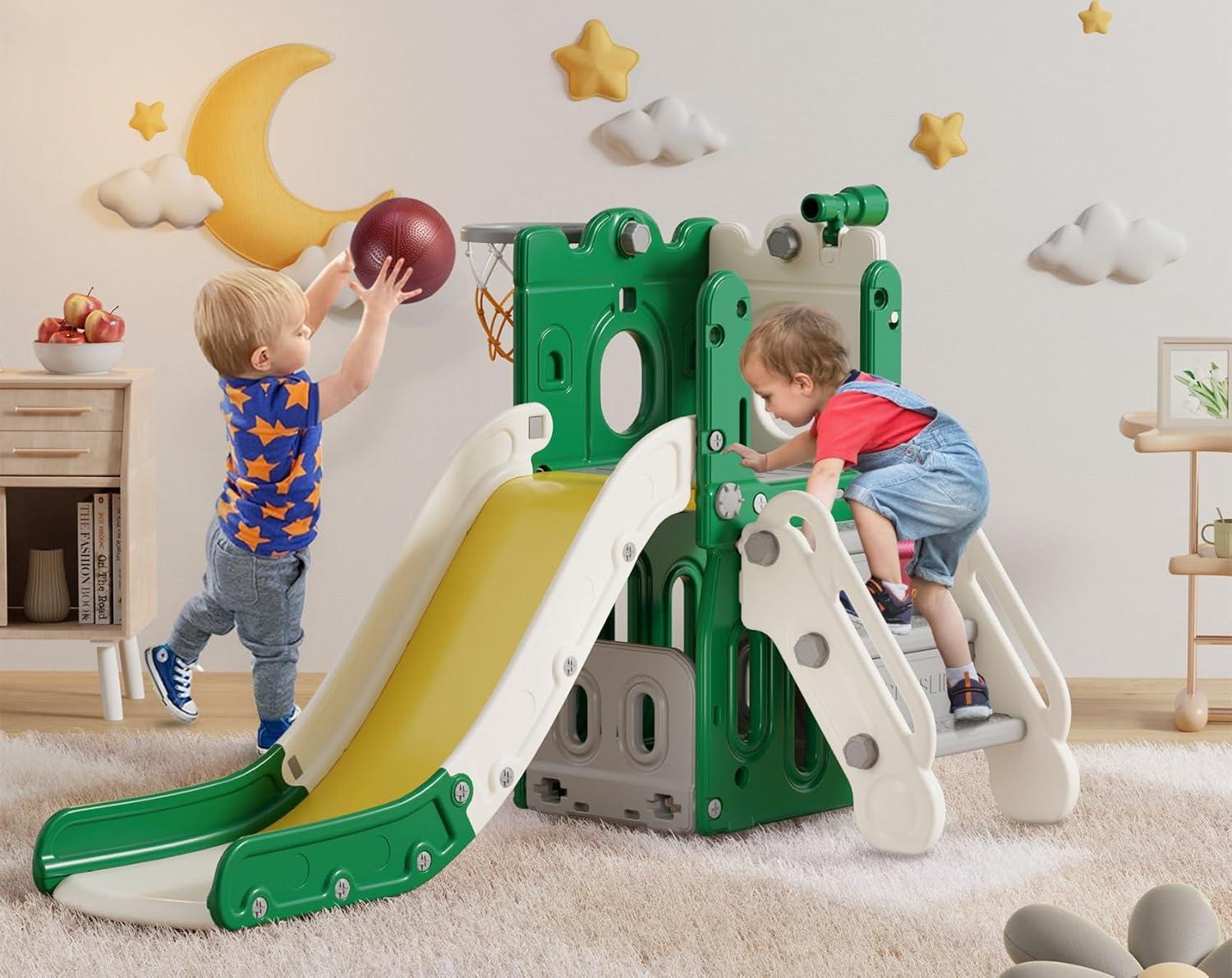 7 in 1 Kids Slide, Toddler slide with Climber Outdoor Indoor Slide Playset