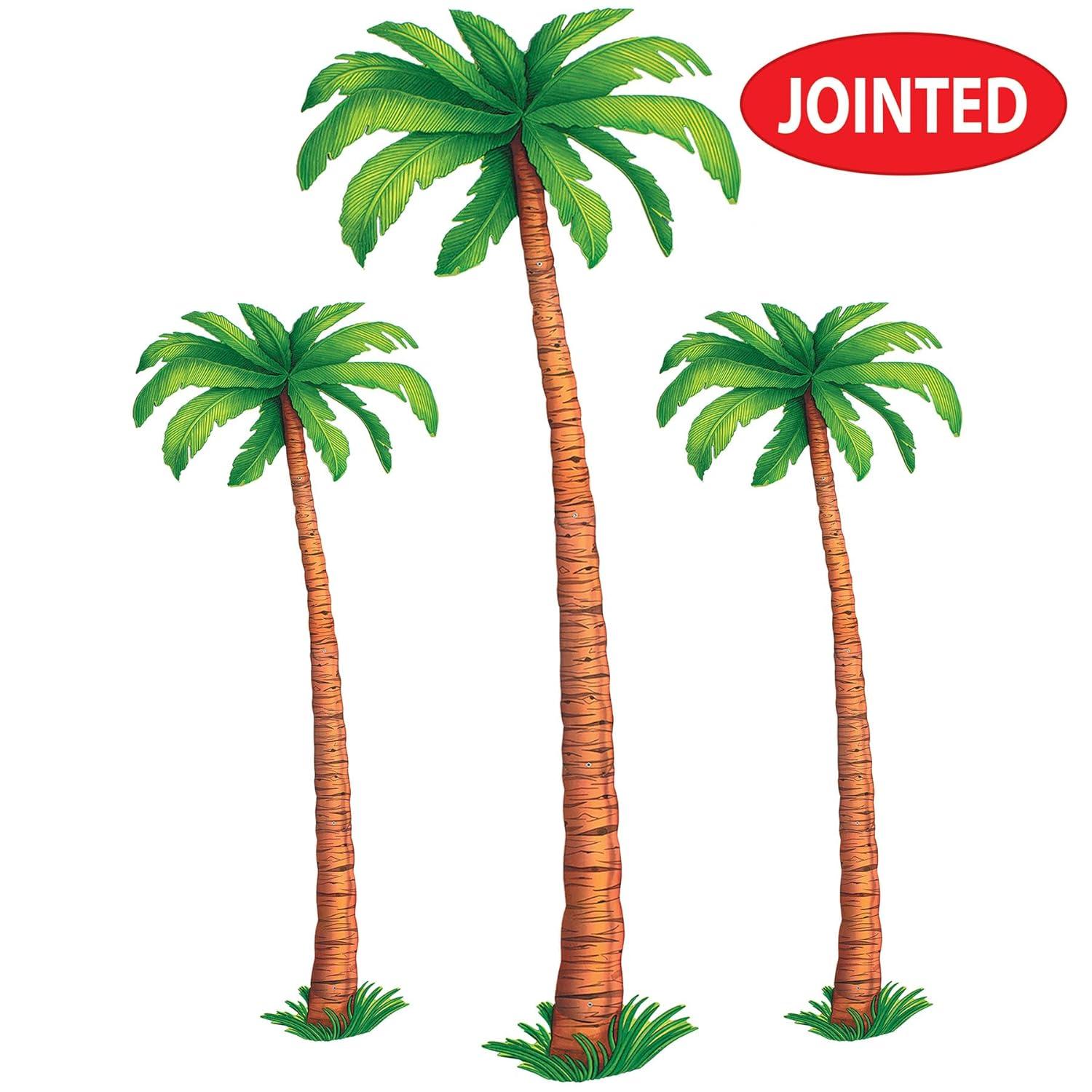 Beistle 3 Count Jointed Palm Tree Decorations, Cardstock Paper Cut Outs, Luau Beach Theme, Tropical Hawaiian Party Décor, 2-4’ & 1-6’