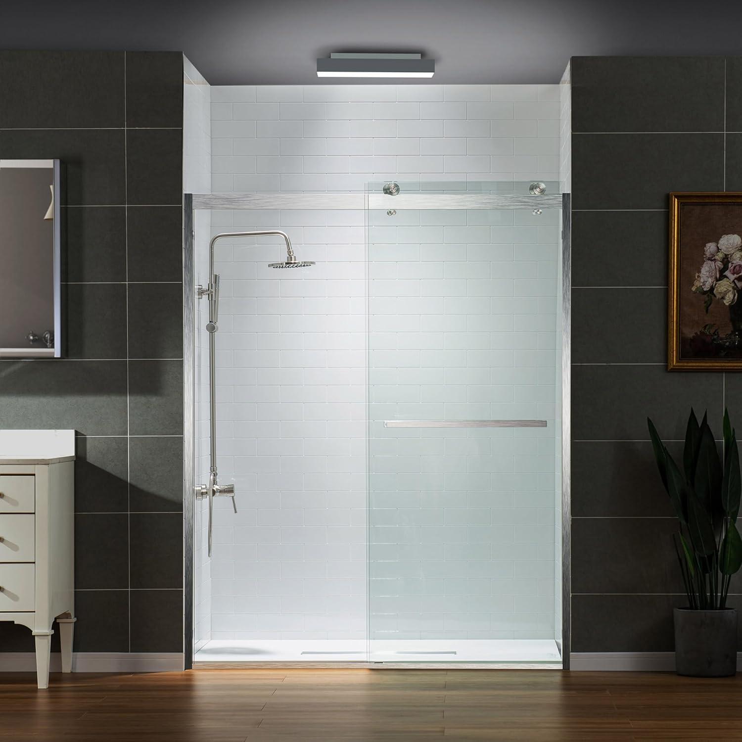 WoodBridge 56-60x76" Double Sliding Shower Door with 3/8" Thickened Upgrade Tempered Glass | Stainless Steel Hardware | Safe, Explosion-Resistant, Clear & Stylish, Sturdy & Durable  SDD6076-B