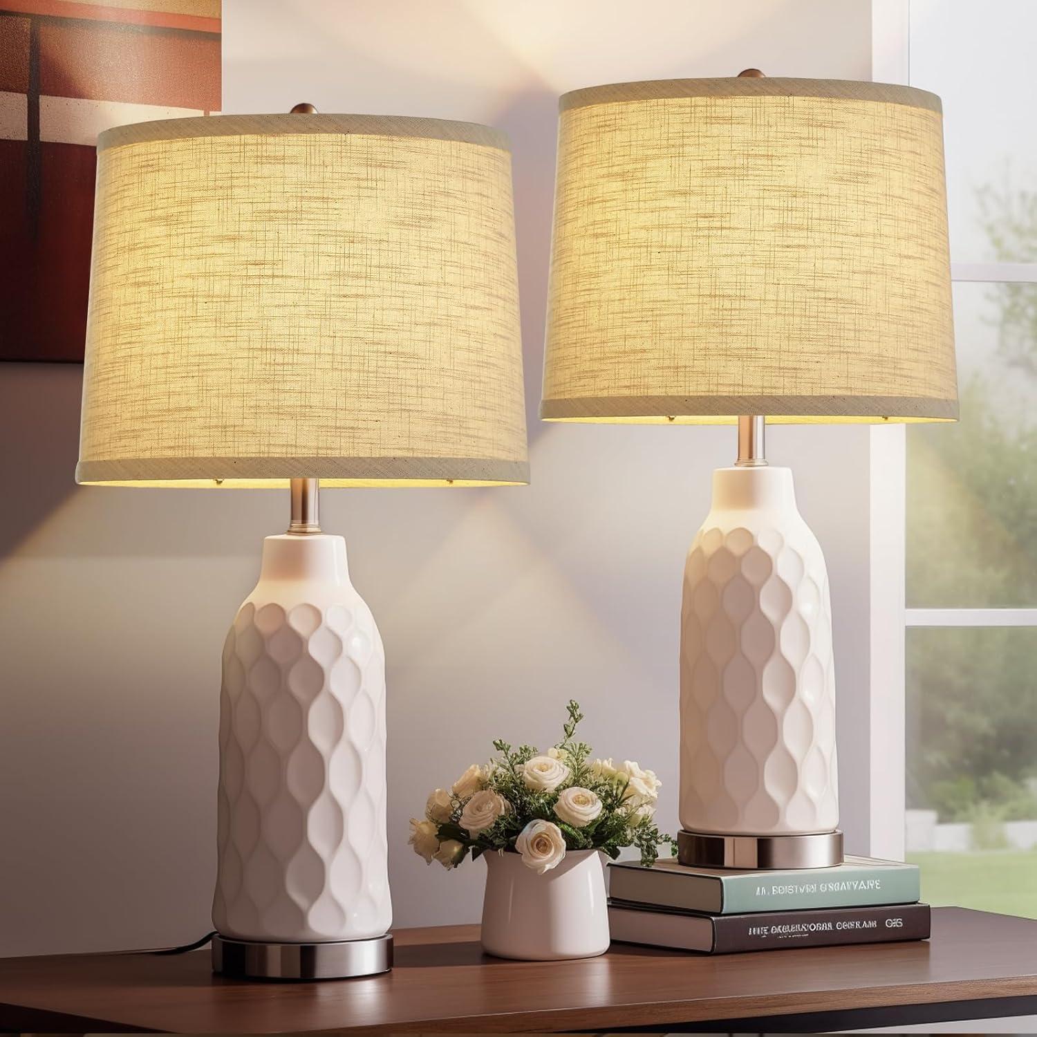 Lamp Shades Set of 2, Drum Lamp Shades for Table Lamps 11.6" Top x 12.6" Bottom x 9.8" High (Spider Fitter), Natural Linen Medium Lampshades for Floor Lamps Bedside Lamps, Beige