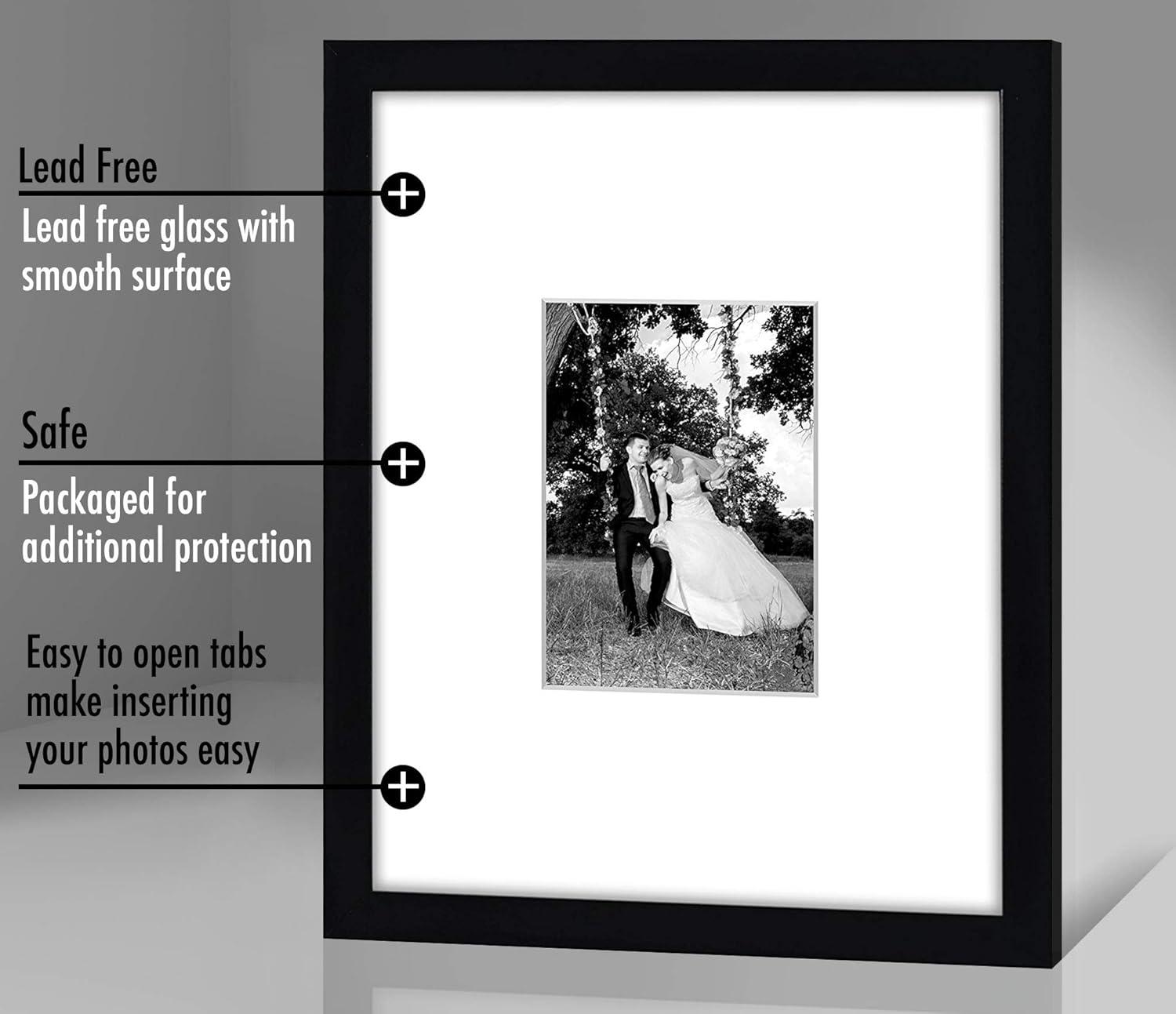Americanflat 11x14 Picture Frame in Black - Displays 5x7 With Mat and 11x14 Without Mat - Composite Wood with Shatter Resistant Glass