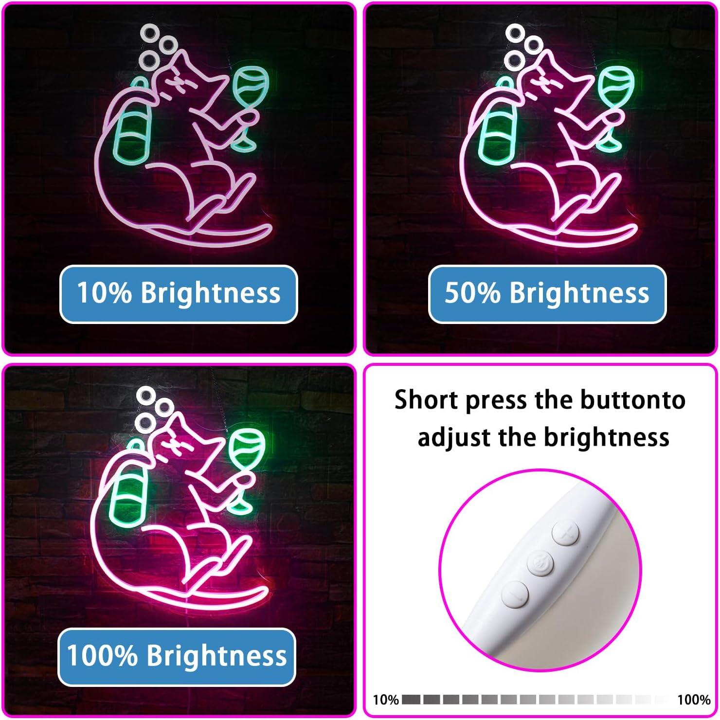 NOSUN Cat Beer Neon Sign Funny Bar Neon Signs for Wall Decor with Dimmable Cat Beer Led Sign Pink Animal Bar Light Up Signs for Bedroom Men Cave Home Birthday Party Home Bar Decor