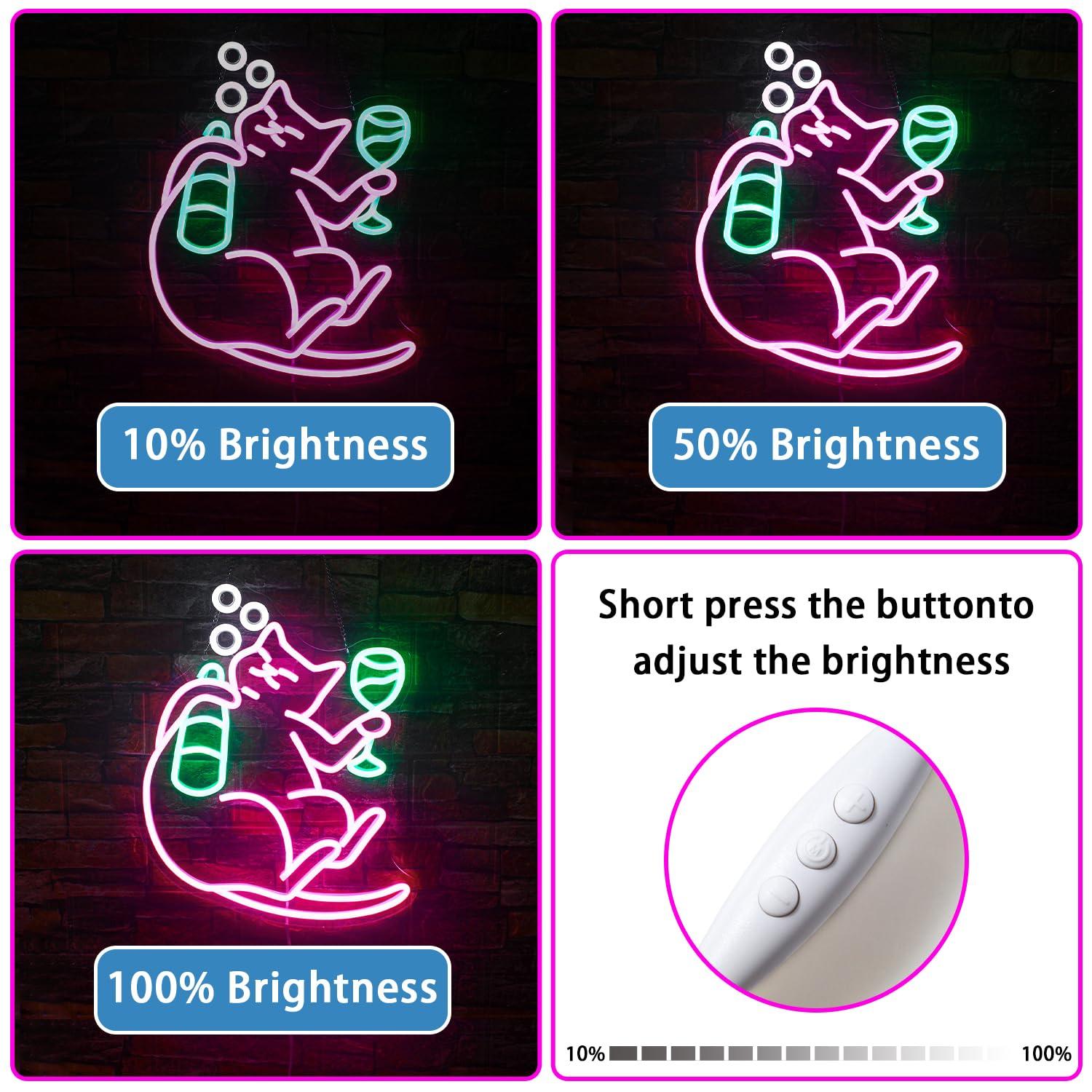 NOSUN Cat Beer Neon Sign Funny Bar Neon Signs for Wall Decor with Dimmable Cat Beer Led Sign Pink Animal Bar Light Up Signs for Bedroom Men Cave Home Birthday Party Home Bar Decor