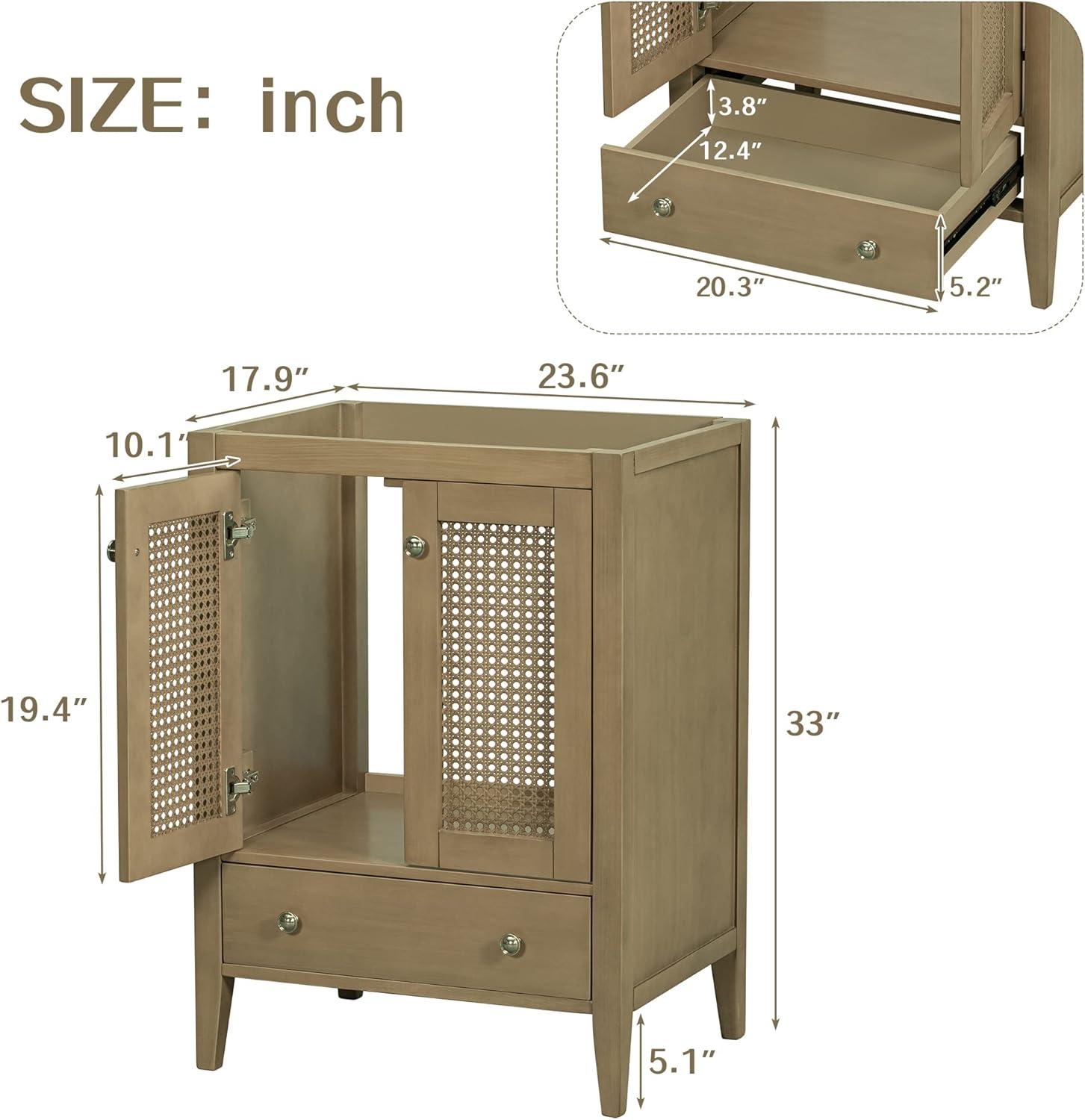 Natural Wood 24" Bathroom Vanity with Ceramic Basin