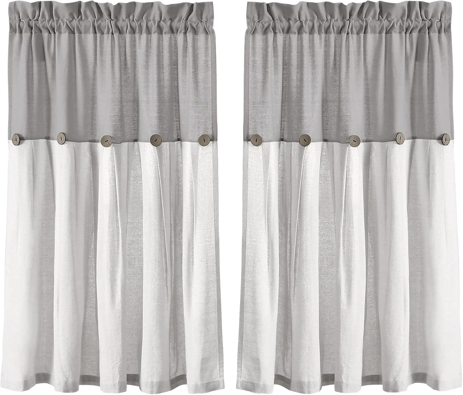 Lush Decor Linen Button Cotton Blend Tailored 29'' W Cafe Curtain (Set of 2)