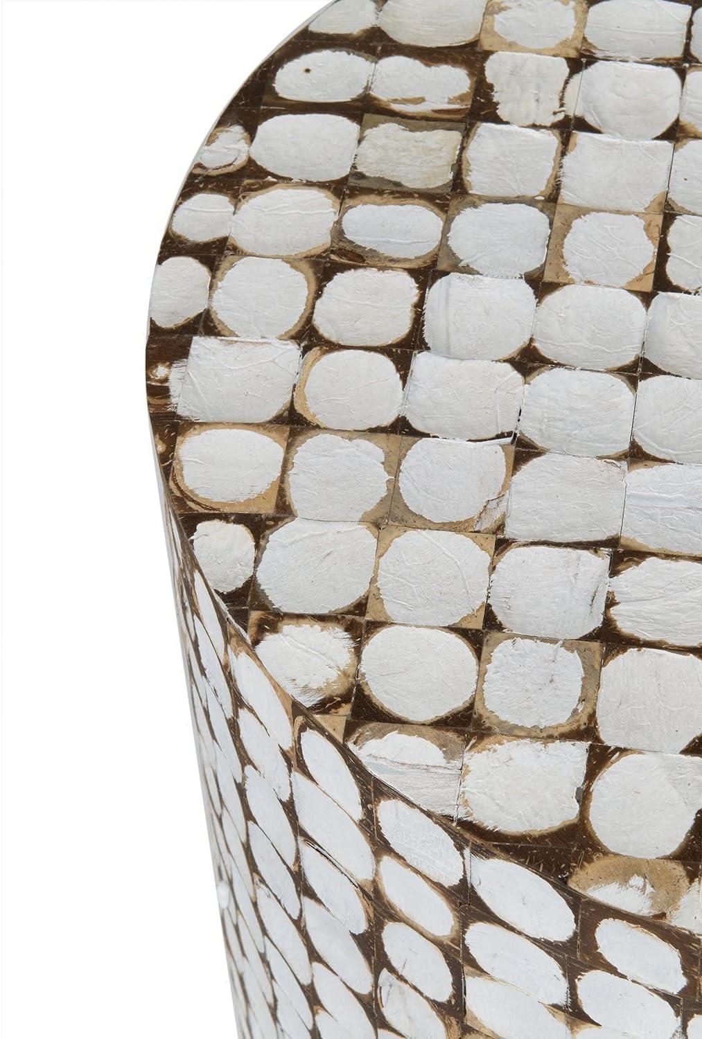 Coastal Breeze White Coconut & Wood Mosaic Round Table 16"