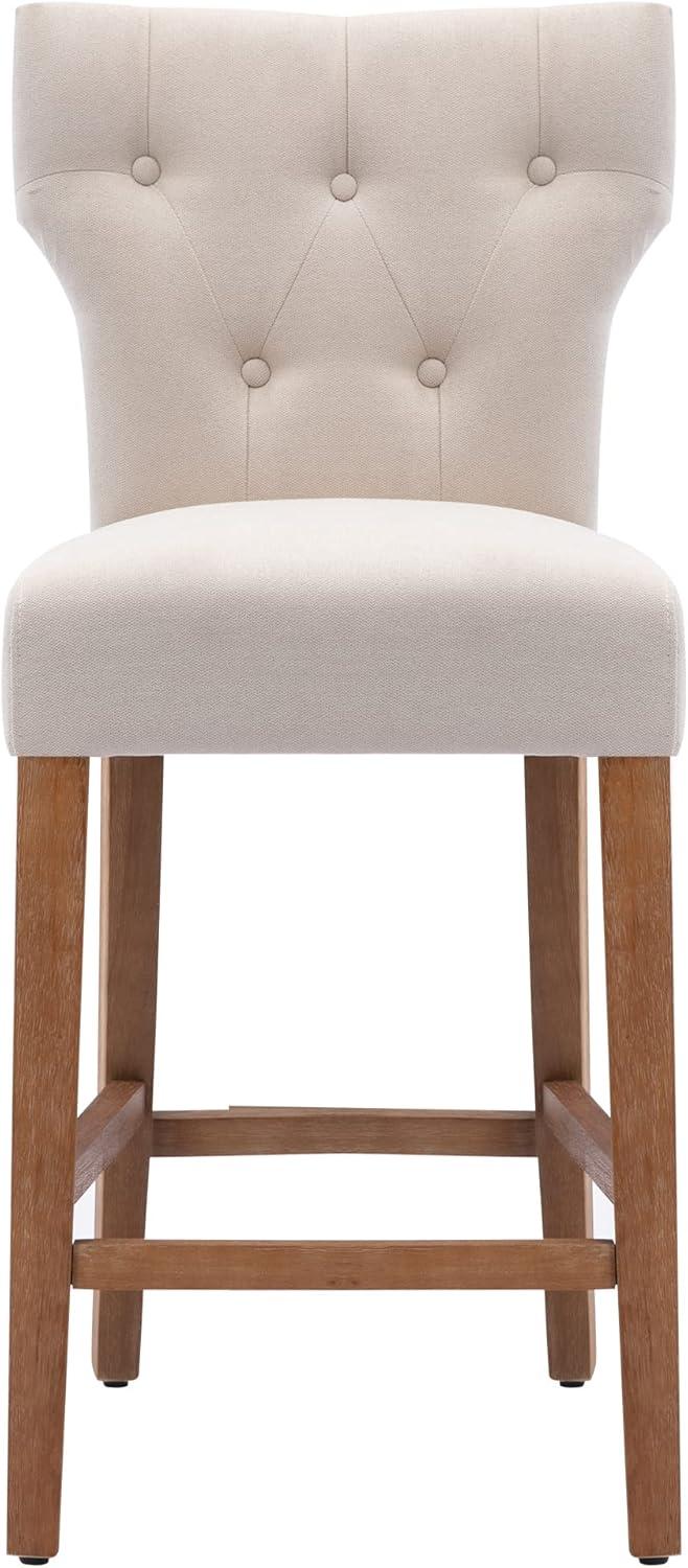 Modern Counter Height Wood and Fabric Bar Chair, Tall Wingback Style Bar Stool, Set of 2, Beige