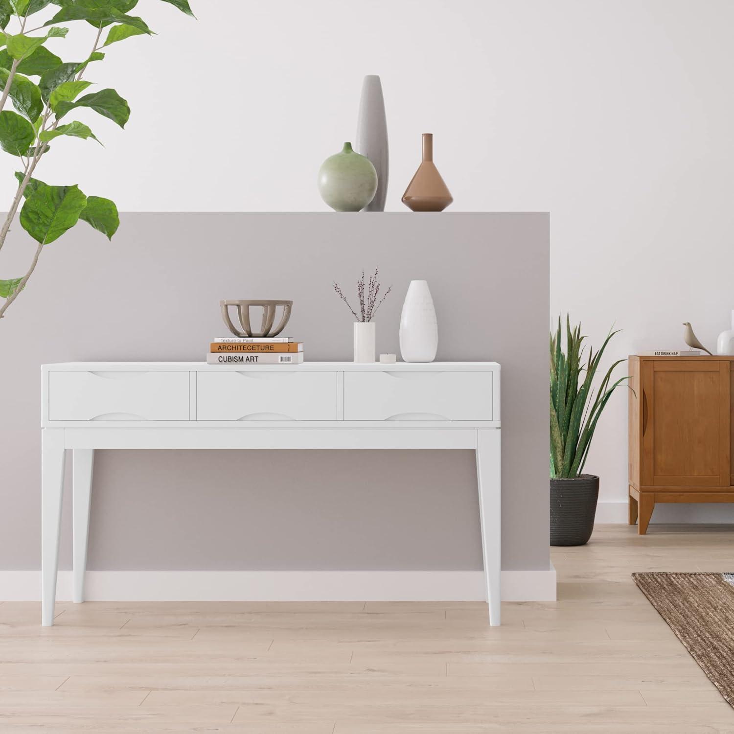 Harper Mid-Century White Solid Hardwood Console with Storage