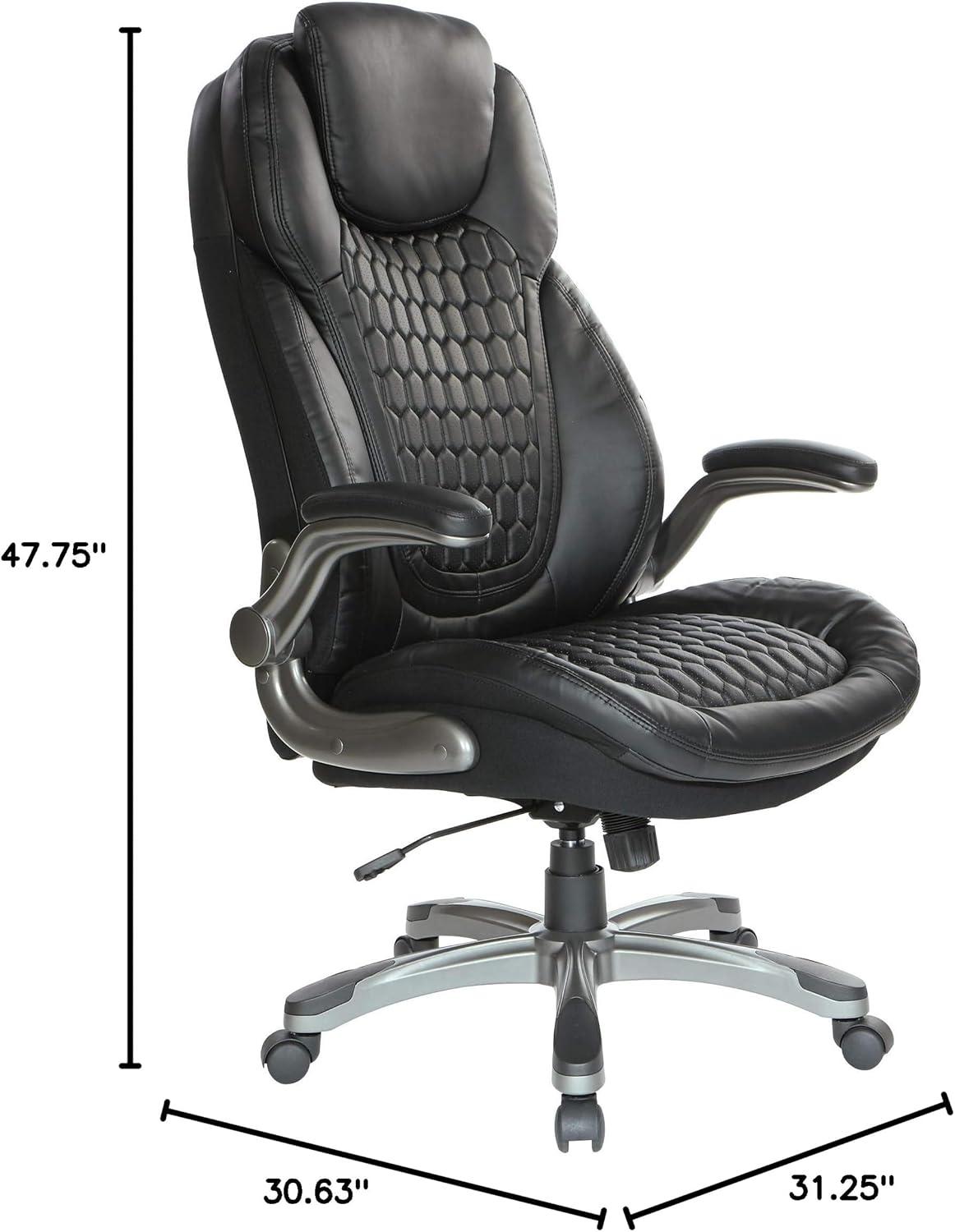 Office Star Products Executive High Back Chair with Black Bonded Leather and Flip Arms