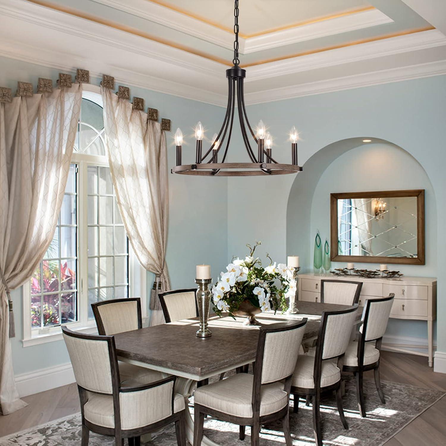 4-Light Black Modern Adjustable Height Light Fixture Wagon Wheel Chandelier