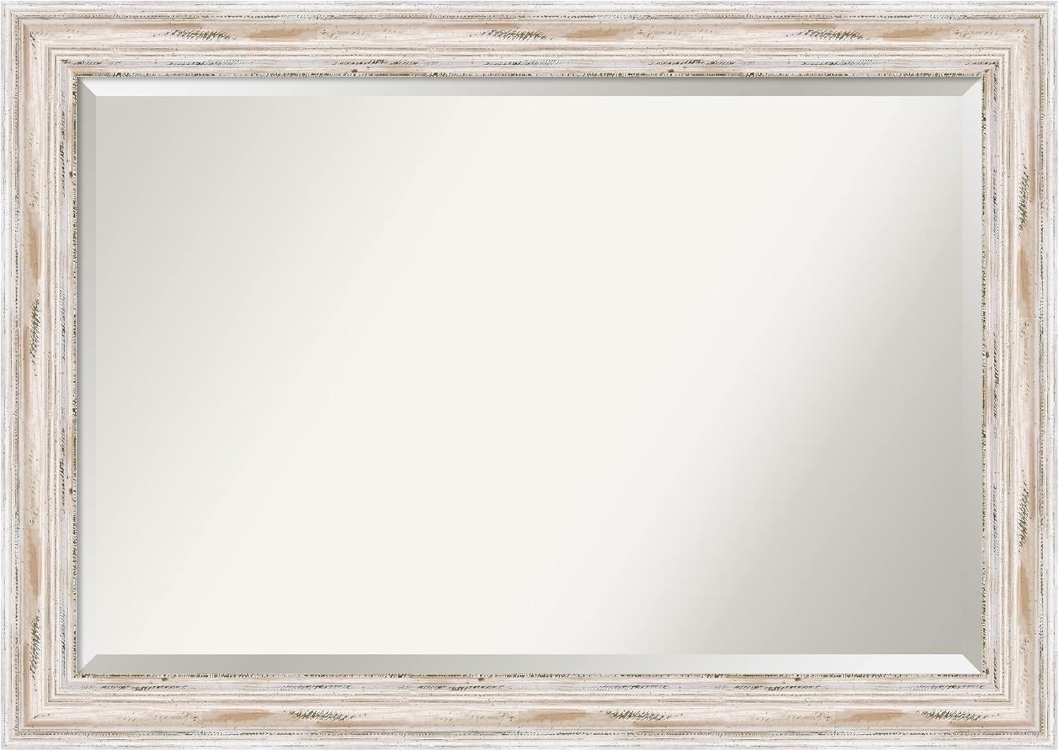 Amanti Art Alexandria White Wash Beveled Wood Wall Mirror 29.25 x 41.25 in.