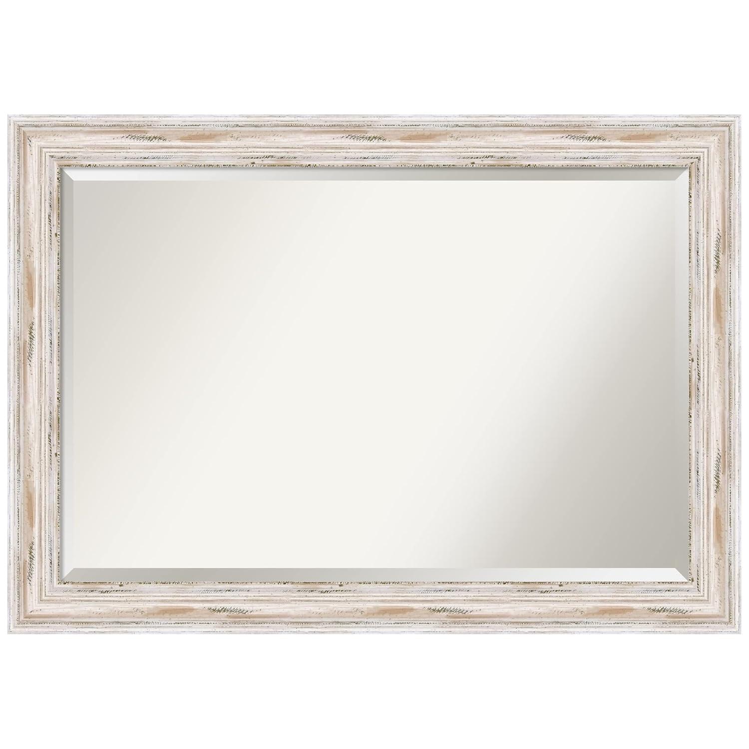 Amanti Art Alexandria White Wash Beveled Wood Wall Mirror 29.25 x 41.25 in.