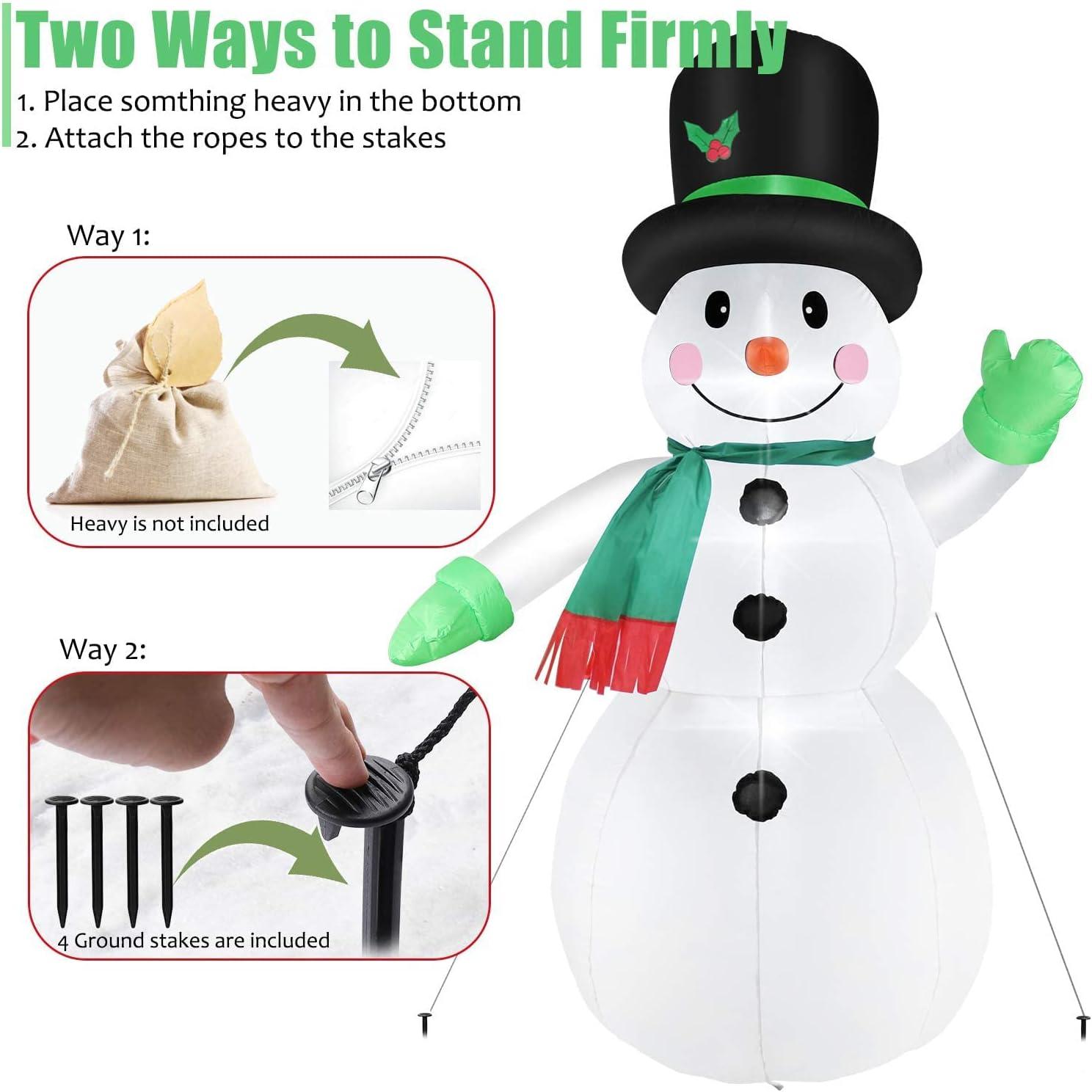 7-Foot Bright White LED Inflatable Snowman with Black Hat