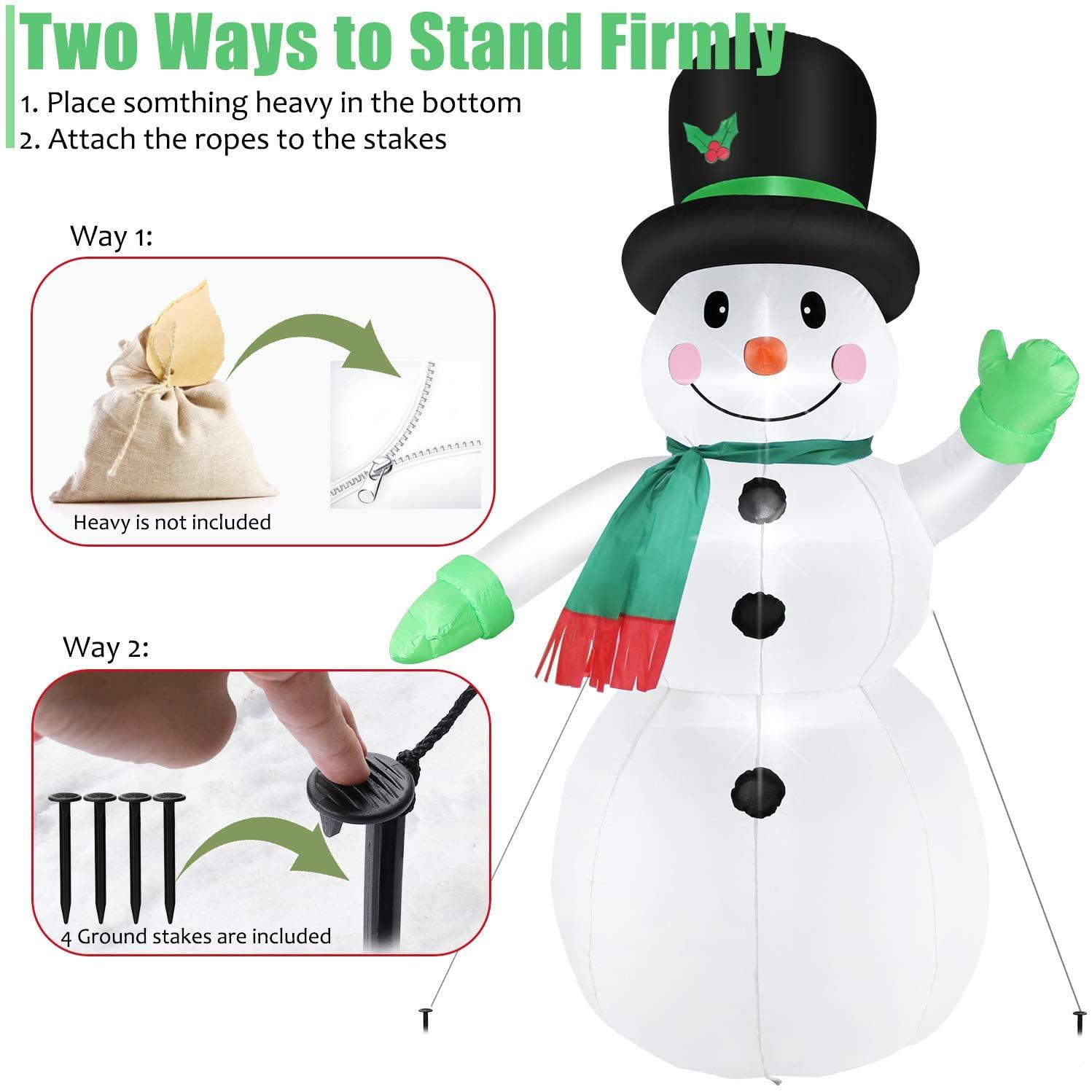 7-Foot Bright White LED Inflatable Snowman with Black Hat
