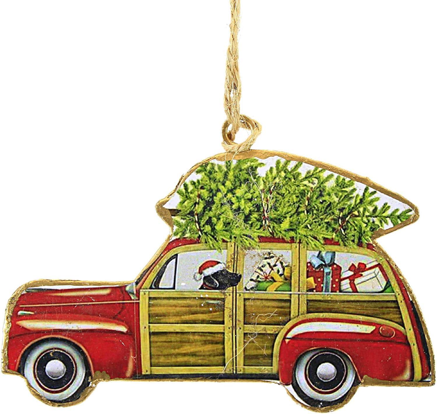 Abbott 3.25 In Dog In Woodie Ornament Tree Retro Santa Hat Gifts Tree Ornaments