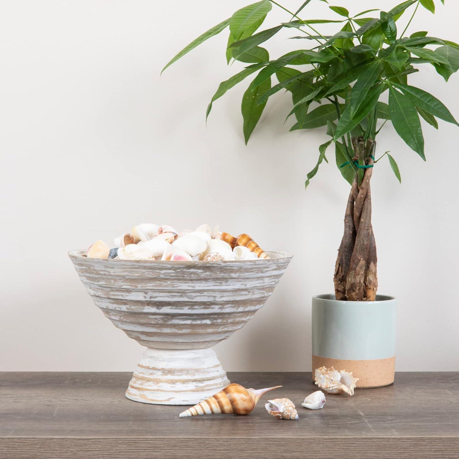 Creative Co-Op Boho Wood Pedestal Serving, White Wash Finish Bowl