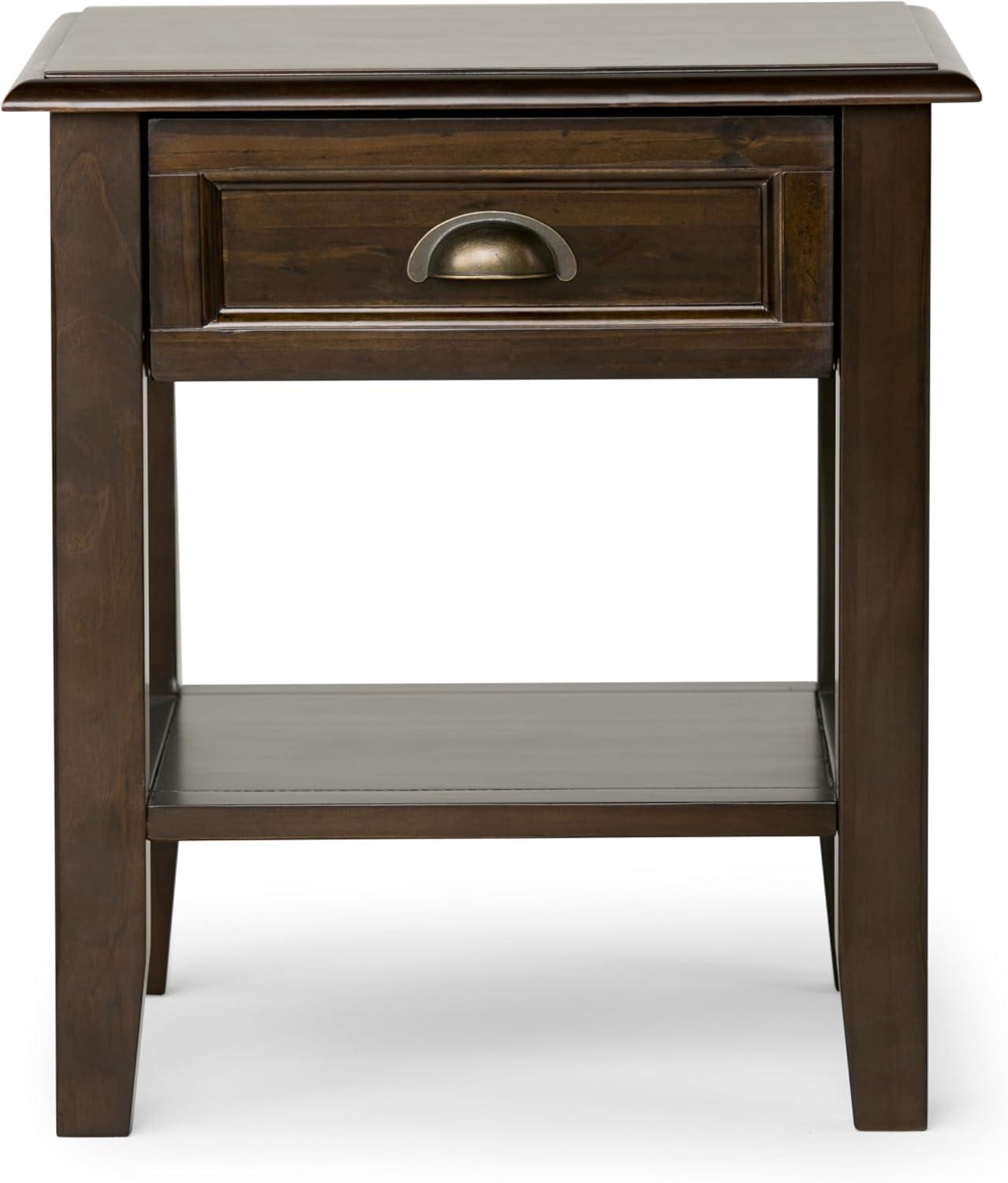 Simpli Home Burlington Wood 18" Square Transitional End Side Table in Mahogany Brown