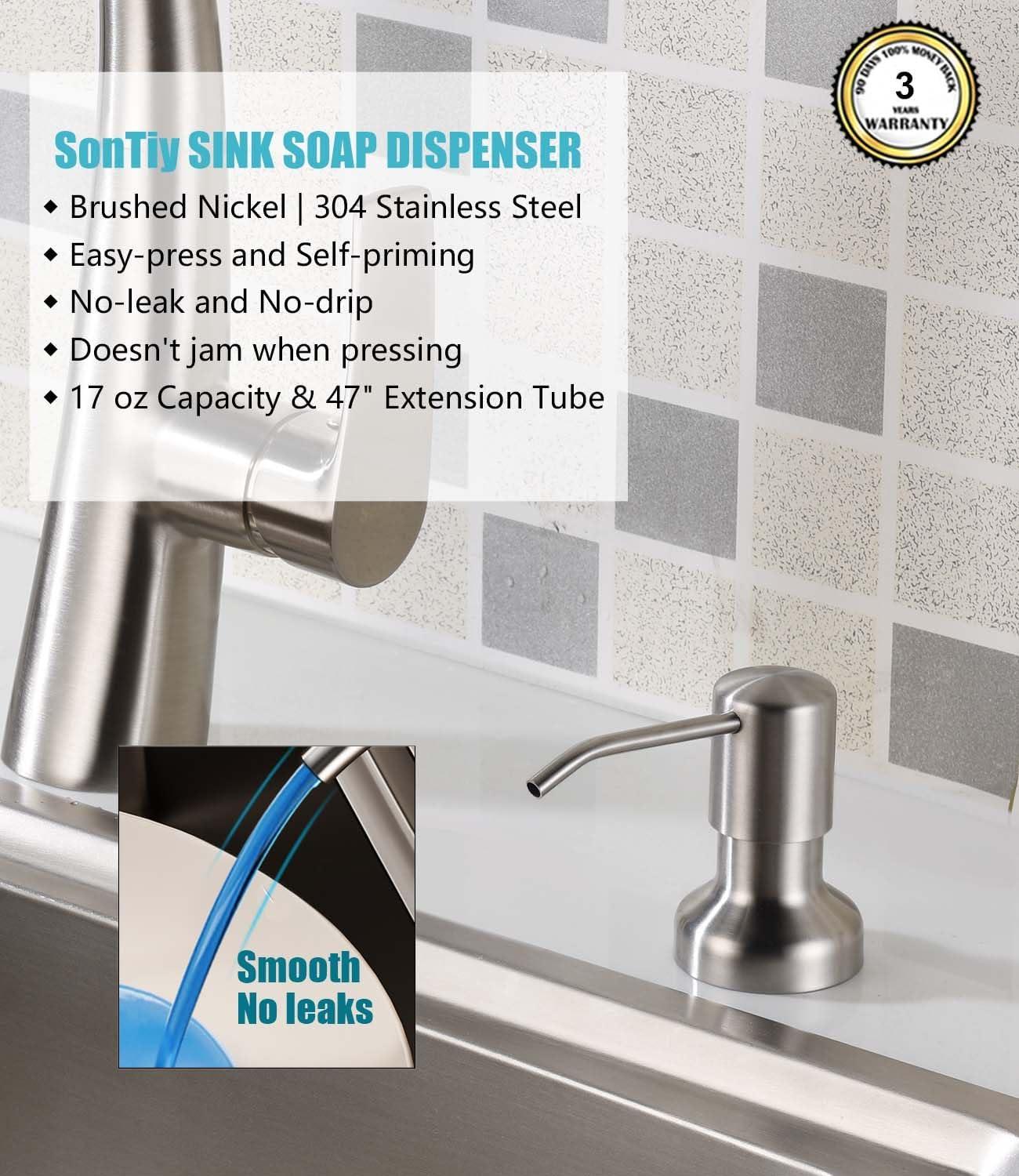 Brushed Stainless Steel Kitchen Sink Soap Dispenser with Extension Tube