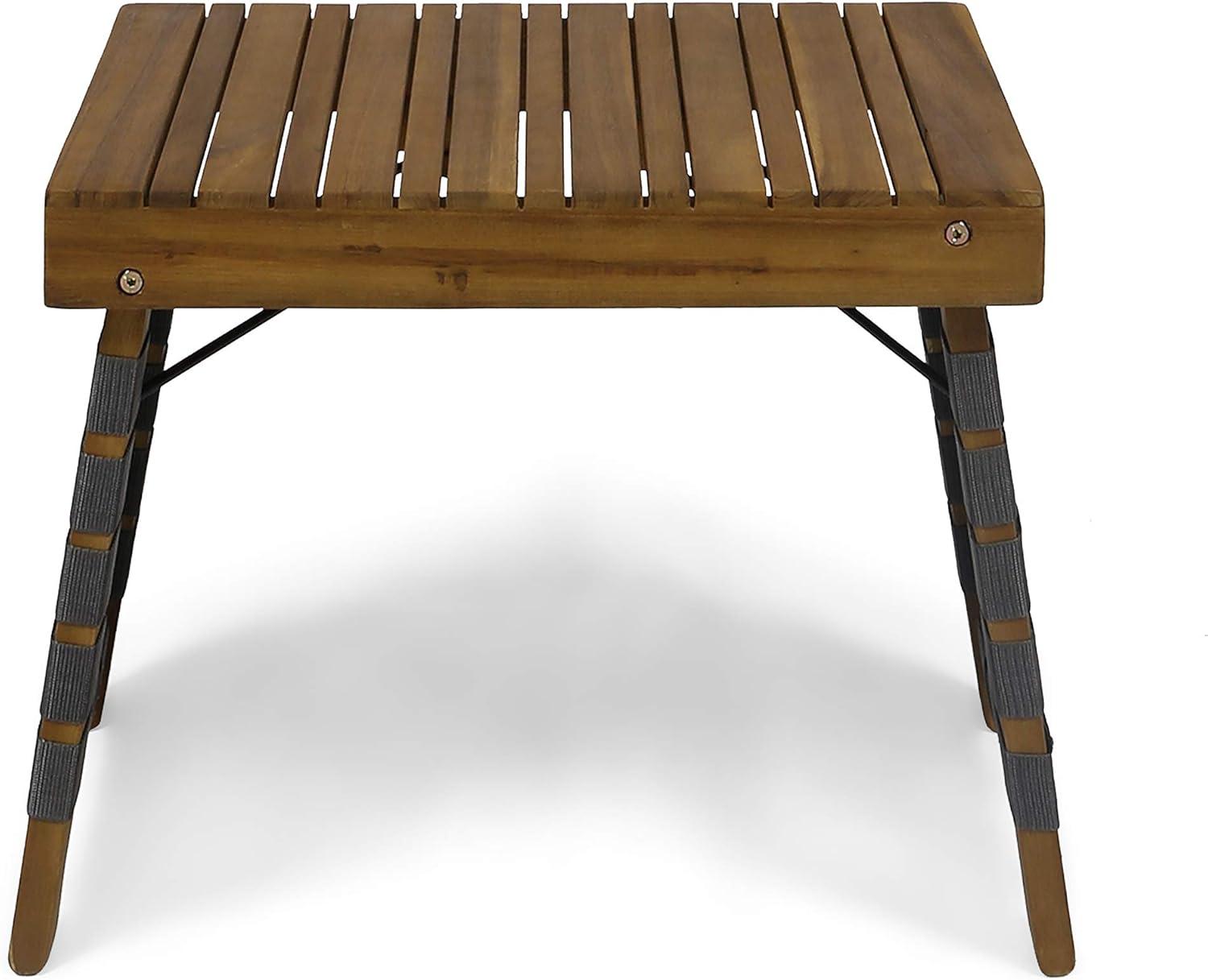 Huntsville Acacia Wood Foldable Side Table - Brown Patina/Gray - Christopher Knight Home: Water-Resistant, No Assembly Required