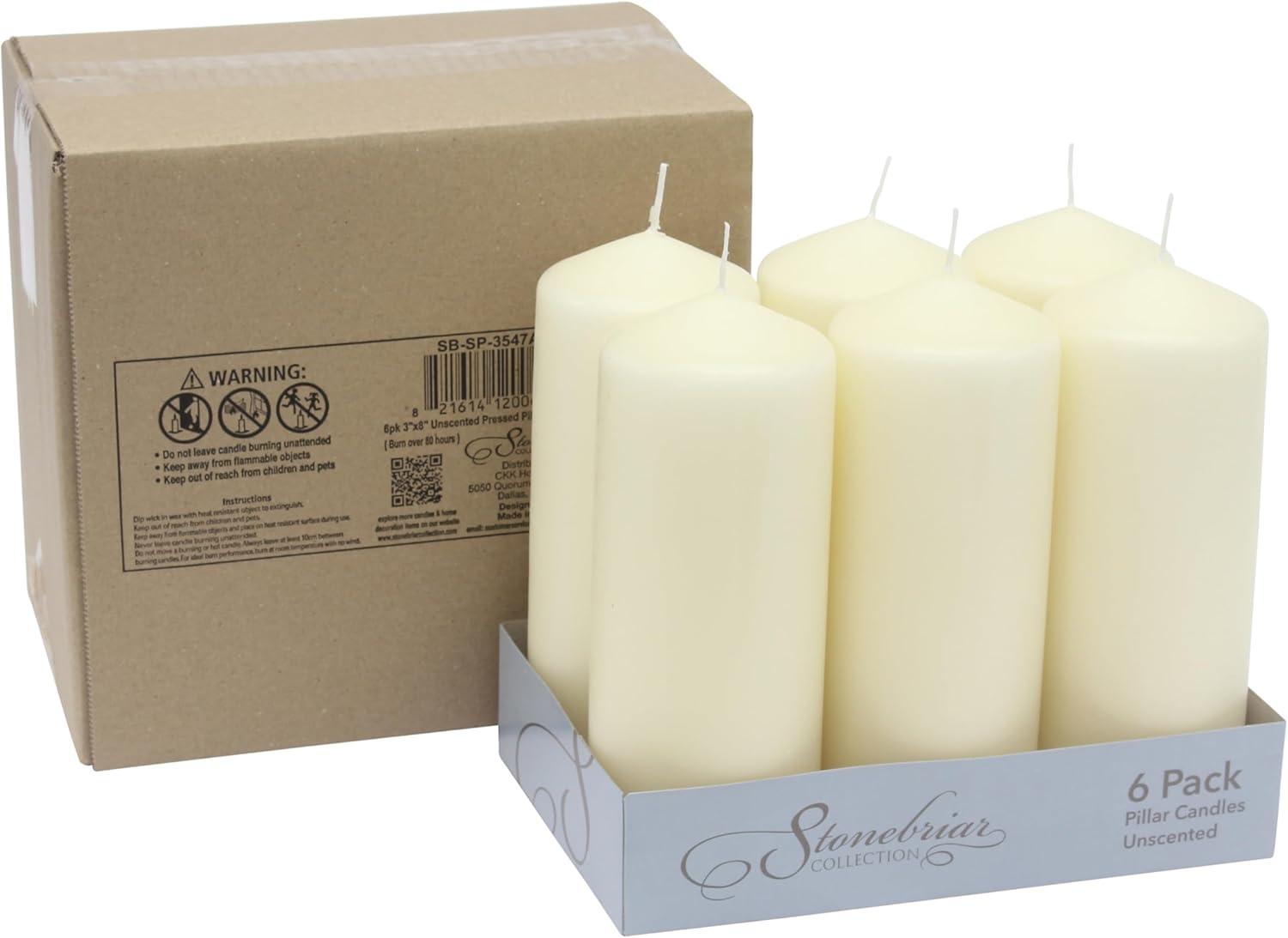 6pk Pillar Candles Ivory - Stonebriar Collection