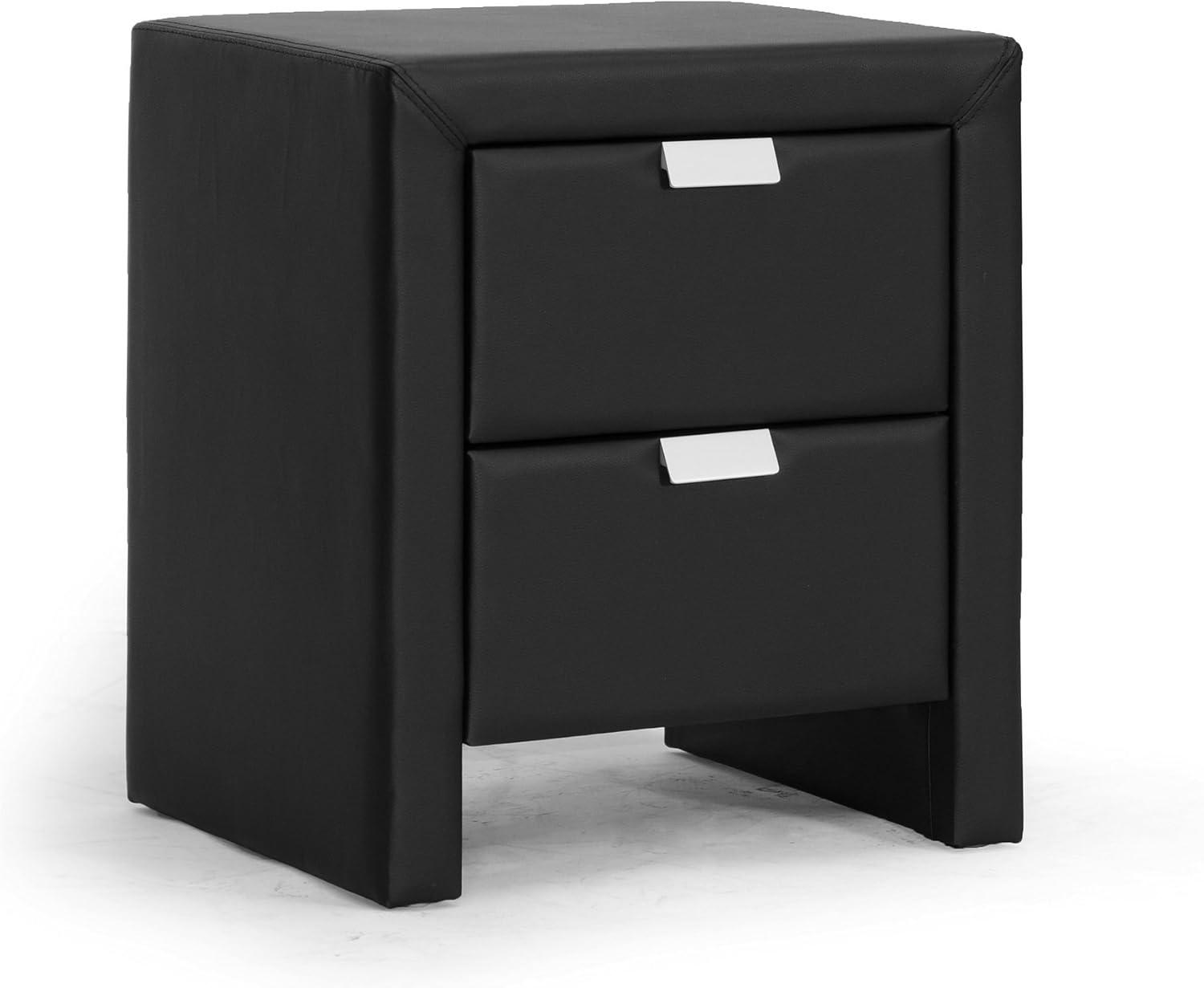 Baxton Studio Frey Upholstered Modern Nightstand Black: Faux Leather, Wood Frame, Bedside Table with Anti-Tip Hardware