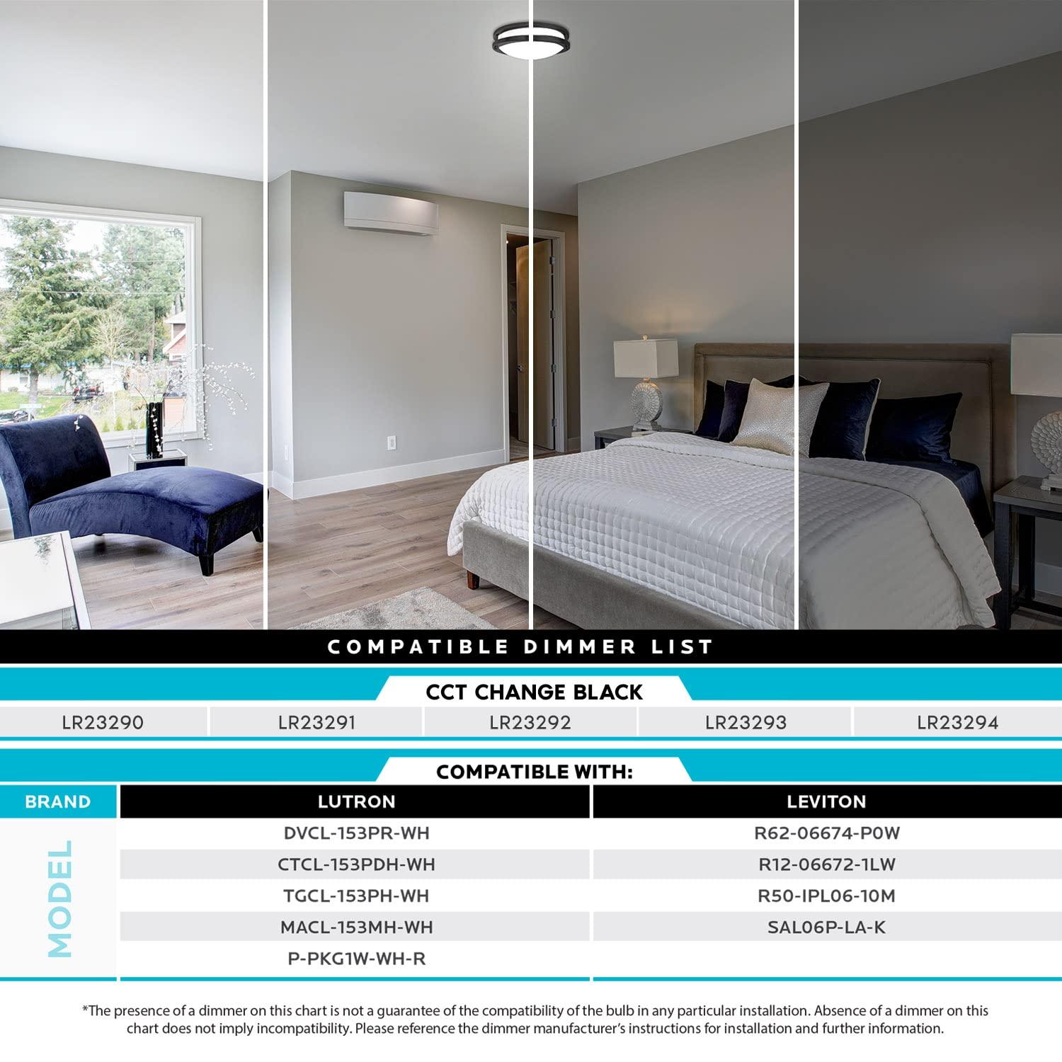 Luxrite 12 inch LED Flush Mount Ceiling Light, 5 Color Selectable 2700K-5000K, Dimmable, 14W, 1120 Lumens, ETL Listed, Matte Black