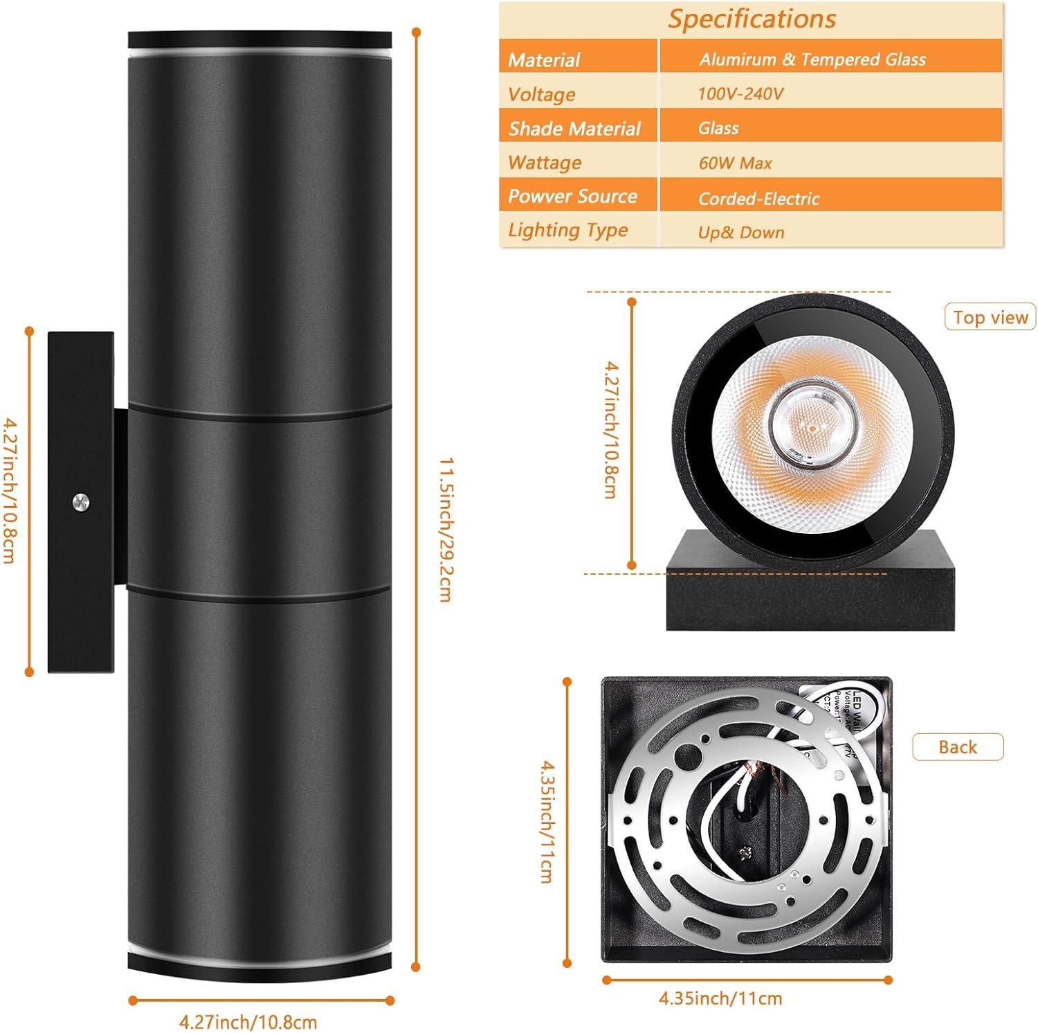 Outdoor Wall Light Fixtures: Cylinder Outdoor Wall Sconce Light - Aluminum Modern Exterior Wall Llights for Porch