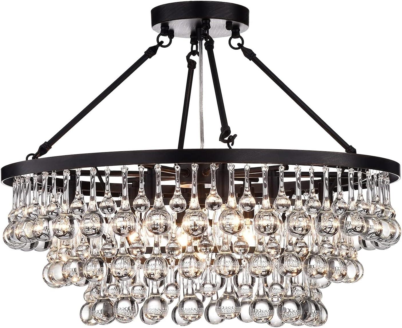 Arosa Elegant Black 9-Light Semi Flush Mount with Crystal Accents