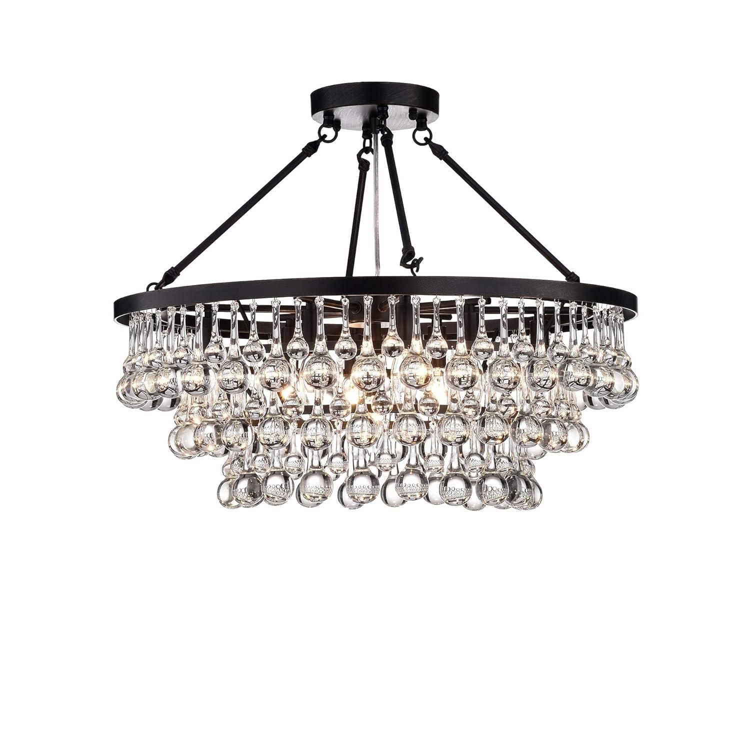 Arosa Elegant Black 9-Light Semi Flush Mount with Crystal Accents