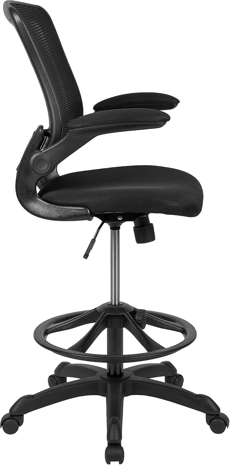 Flash Furniture Mid-Back Mesh Ergonomic Drafting Chair with Adjustable Foot Ring and Flip-Up Arms