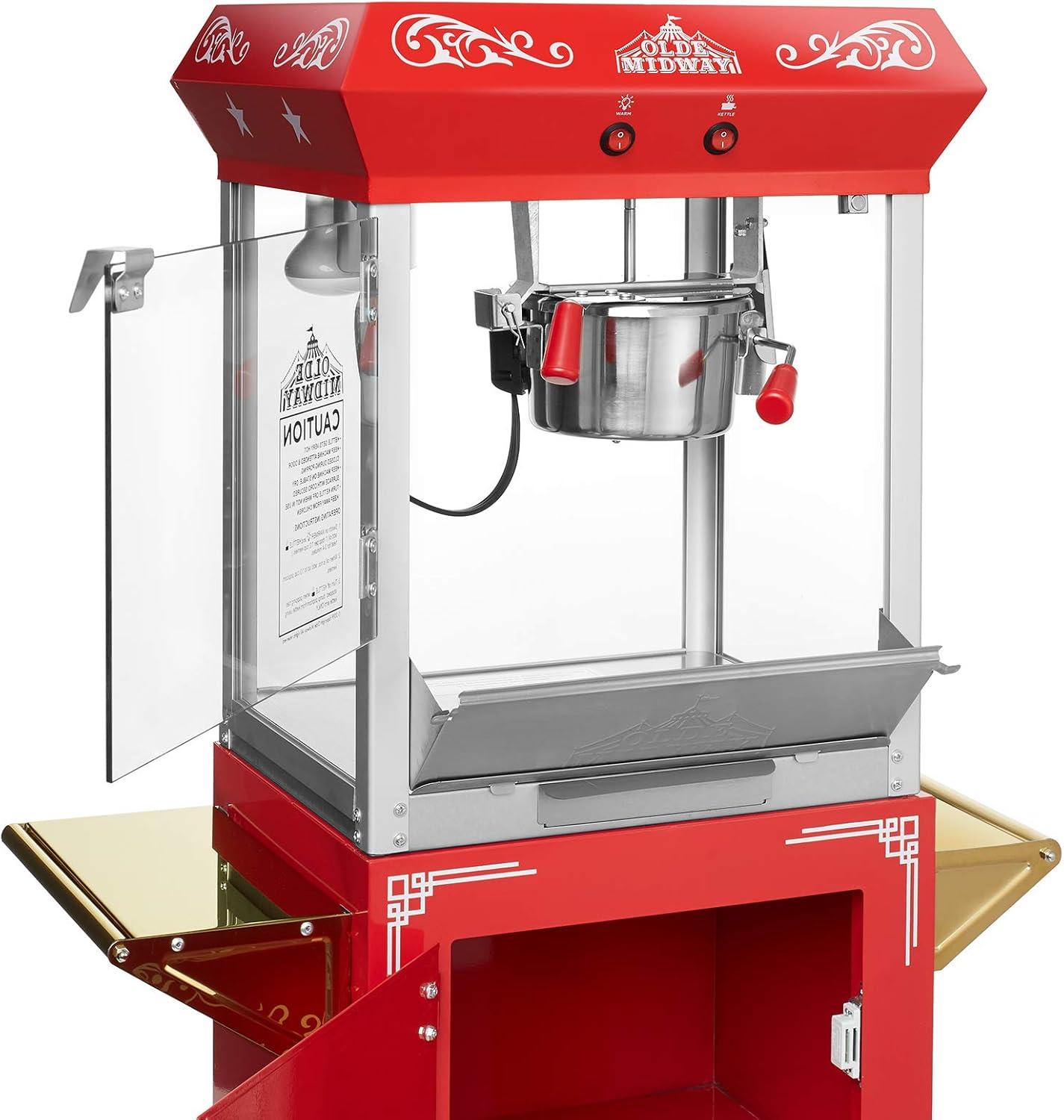 HOME OF FIGHT VENTURES LLC Popcorn Popper Maker With Cart,6-Ounce Popcorn Maker Popper,Red