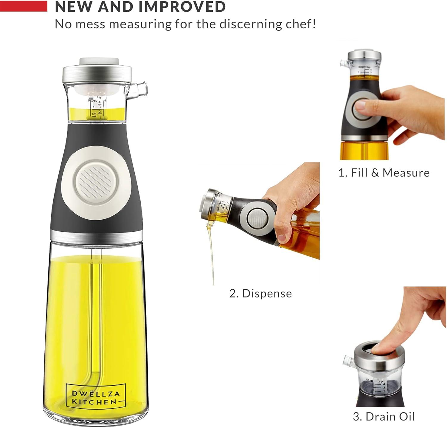 Dwellza Kitchen Cooking Olive Oil Dispenser Bottles For Kitchen With Drain And Measurements