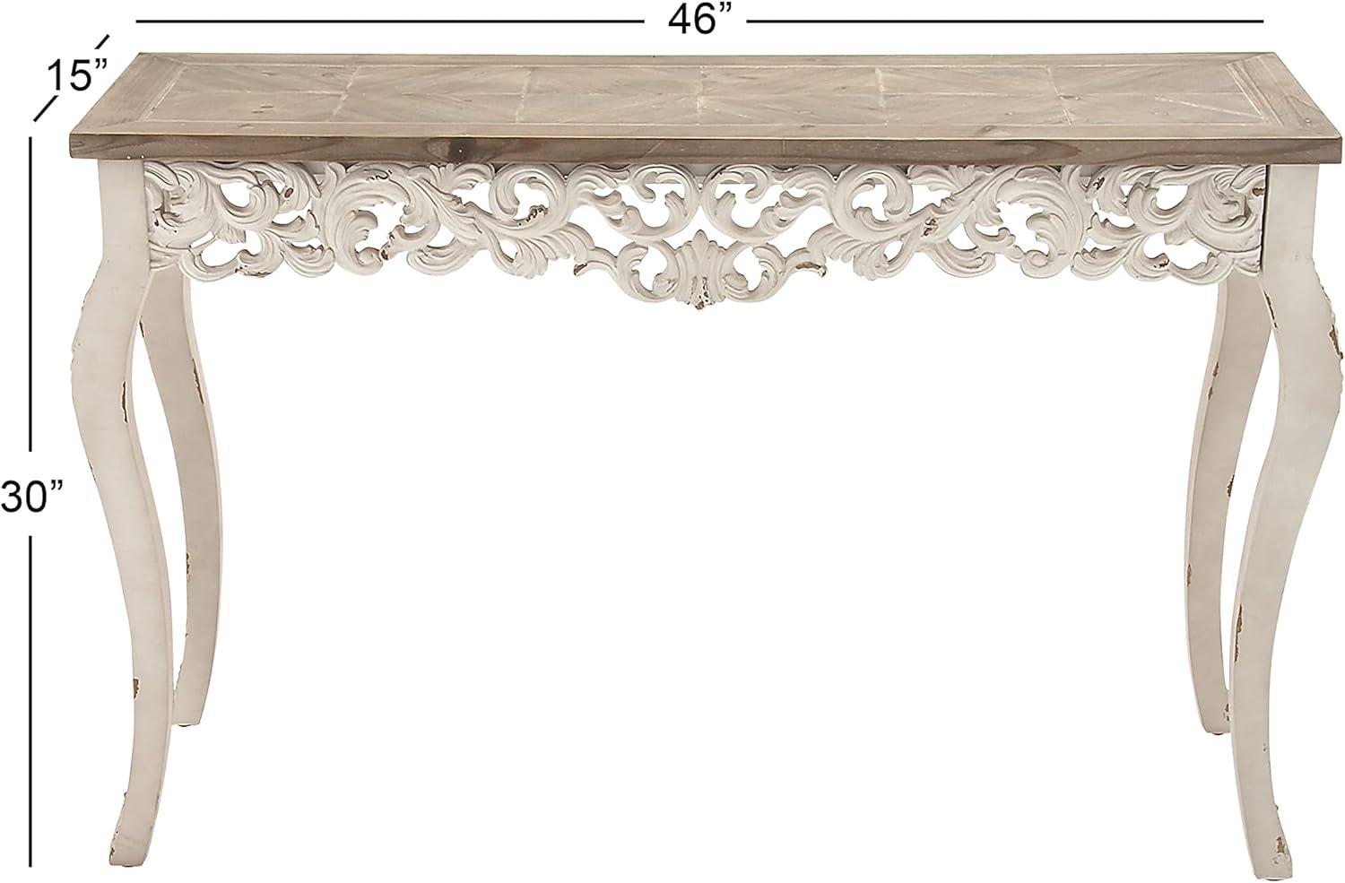 Wood Parisian Design Floral Ornate Detailing Console Table White - Olivia & May