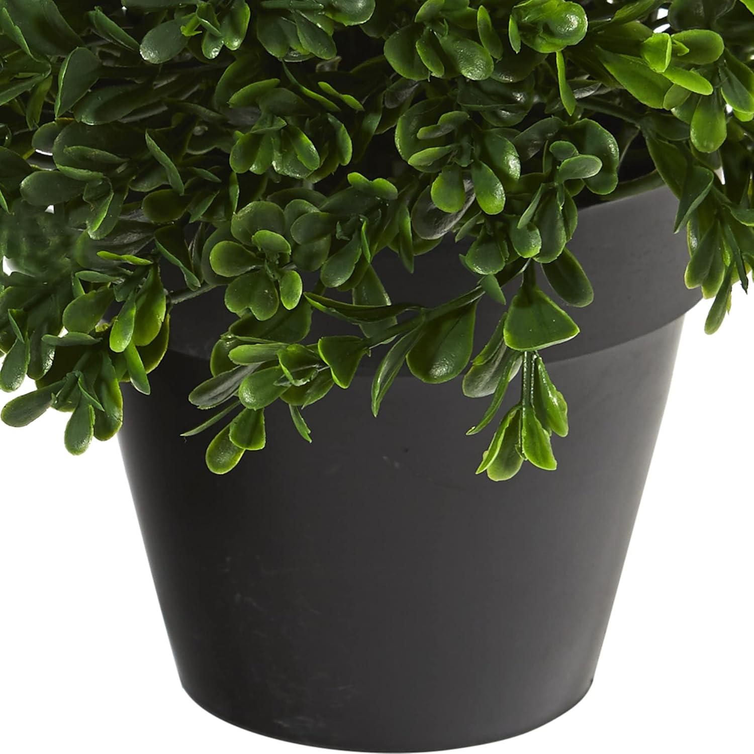 10" Indoor/Outdoor Boxwood Topiary Artificial Plant - Nearly Natural: Faux Greenery, Modern Decor, Freestanding Planter