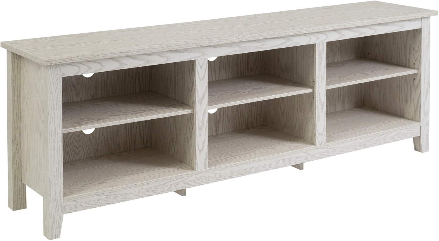 Walker Edison Wren Classic 6 Cubby TV Stand for TVs up to 80 Inches, 70 Inch, White Wash