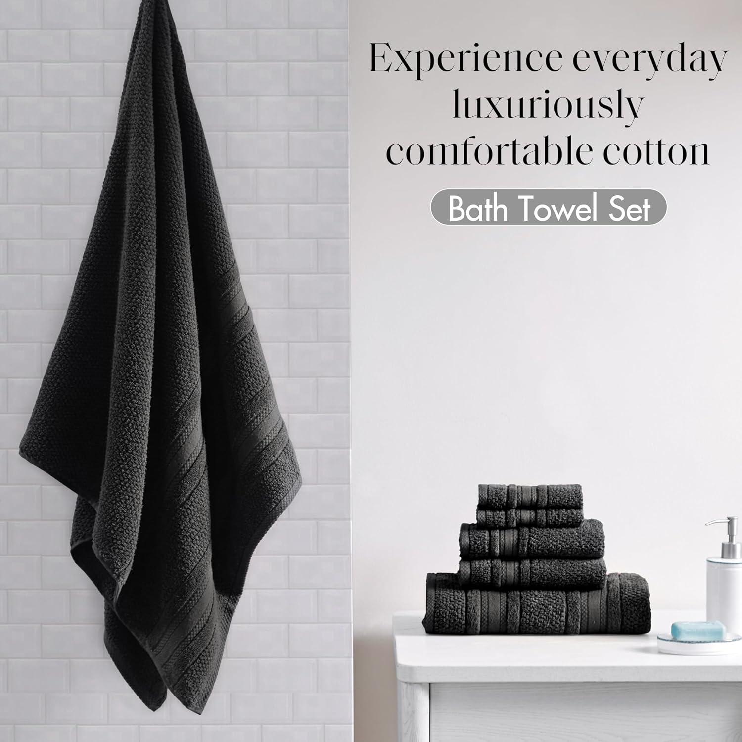 6pc Roman Super Soft Cotton Quick Dry Bath Towel Set Black - Madison Park: OEKO-TEX Certified, Lightweight