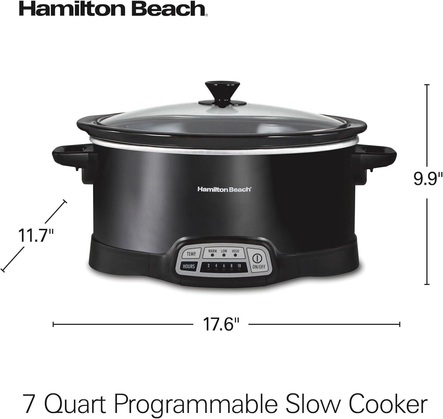 Black 7 Quart Programmable Slow Cooker with Lid Latch