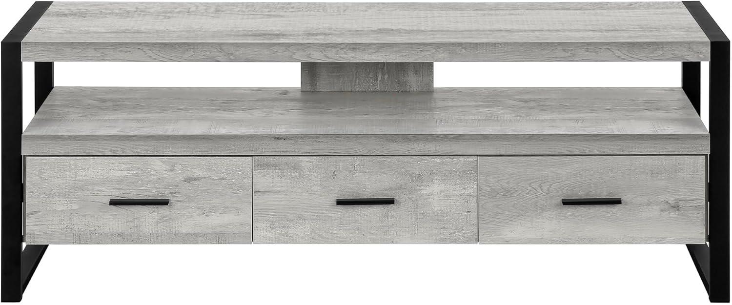 Monarch Specialties Tv Stand 60 Inch Console Media Entertainment Center Storage Drawers Metal Laminate Grey Black Contemporary Modern
