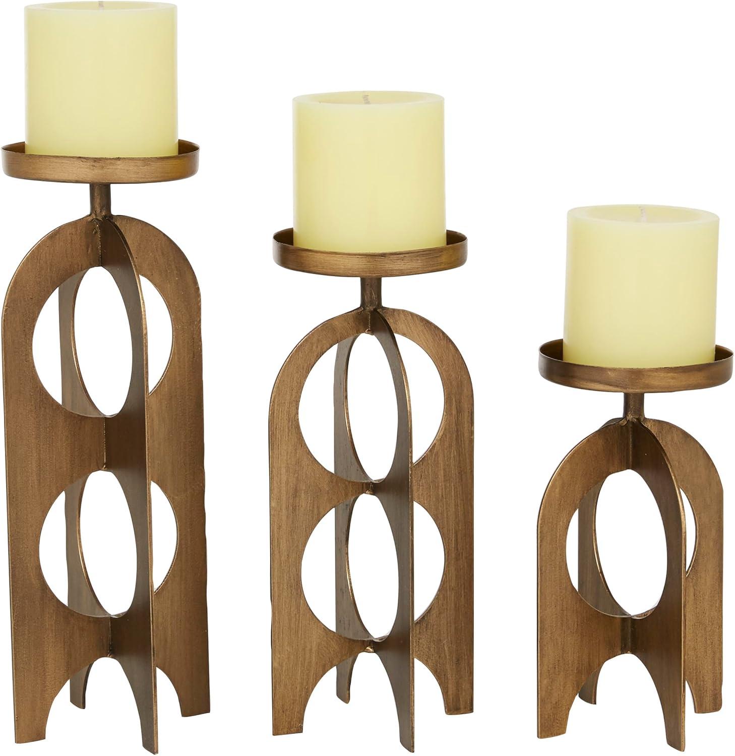 DecMode 3 Candle Gold Metal Handmade Pillar Candle Holder, Set of 3