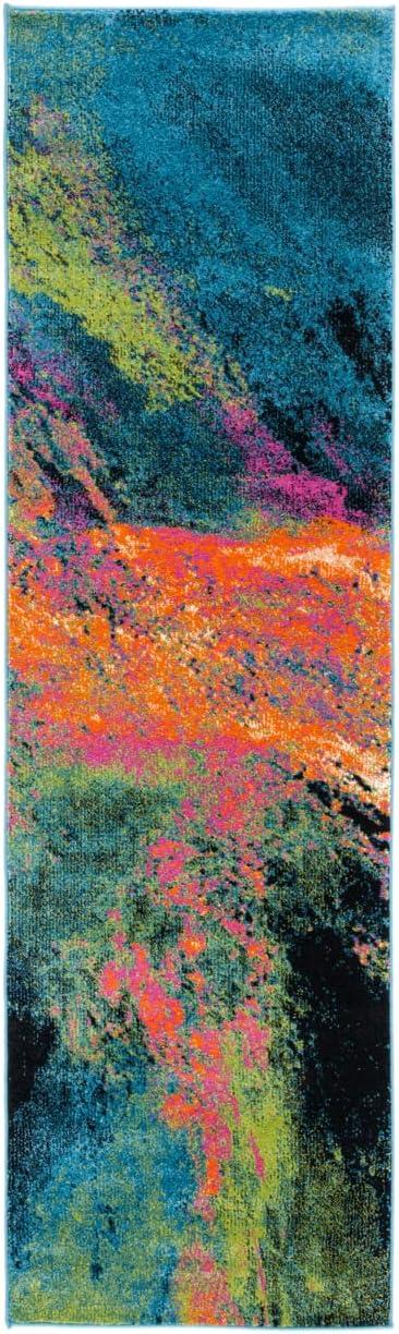 Galaxy GAL117 Power Loomed Indoor Runner - Blue/Orange - 2'3"x8' - Safavieh