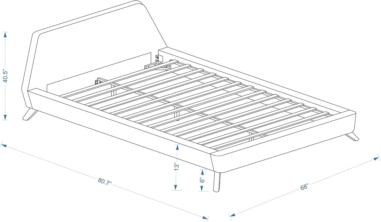 Omax Decor Henry Wood and Fabric Upholstered Queen Platform Bed in Blue